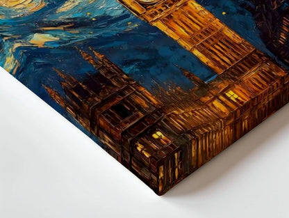 Big Ben Starry Night Wall Art – London Artistic Canvas Frame | Van Gogh Style Cityscape Poster Pakistan | IBRELIA™ IBRELIA
