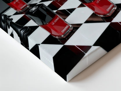 Red Nail Polish Chess Strategy Art – 4K Ultra Wrap Frame Wall Art in Pakistan | IBRELIA™