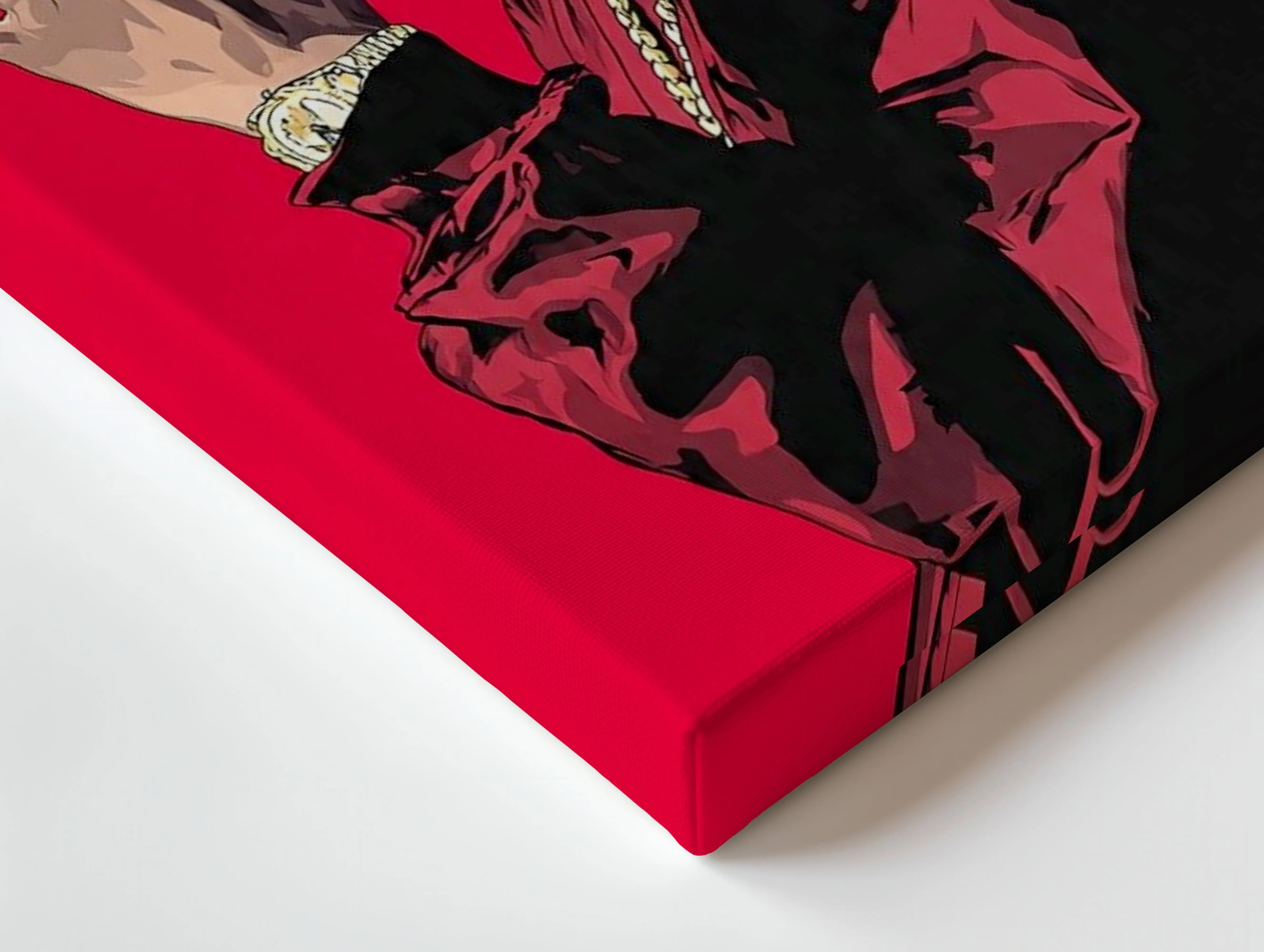 Red Bandana Rap Icon Wall Art – Hip Hop Legend Canvas Frame | Bold Street Style Poster Pakistan | IBRELIA™ IBRELIA