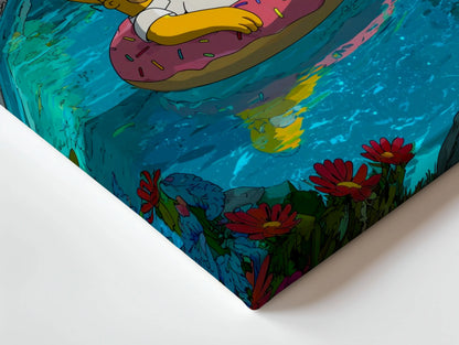 Homer Simpson Chill Pool Wall Art – Relaxing Cartoon Canvas Frame | Aesthetic Summer Vibes Decor Pakistan | IBRELIA™ IBRELIA