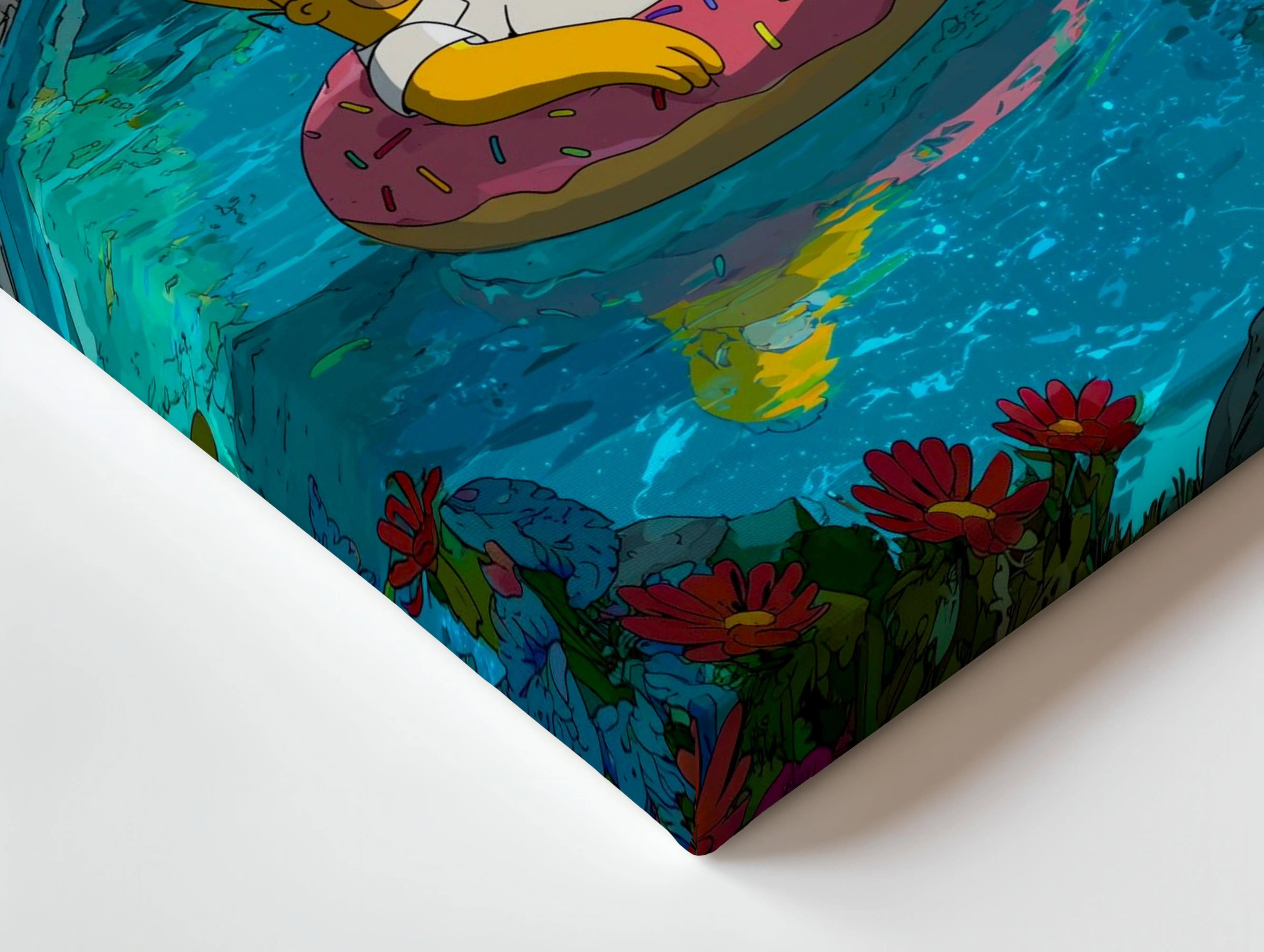 Homer Simpson Chill Pool Wall Art – Relaxing Cartoon Canvas Frame | Aesthetic Summer Vibes Decor Pakistan | IBRELIA™ IBRELIA