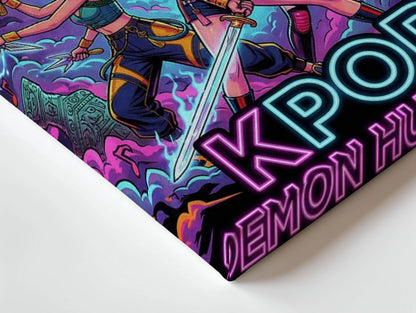 KPOP Demon Hunters Wall Art – Neon Anime Style Canvas Frame | Killer Hooks Poster Pakistan | IBRELIA™ IBRELIA