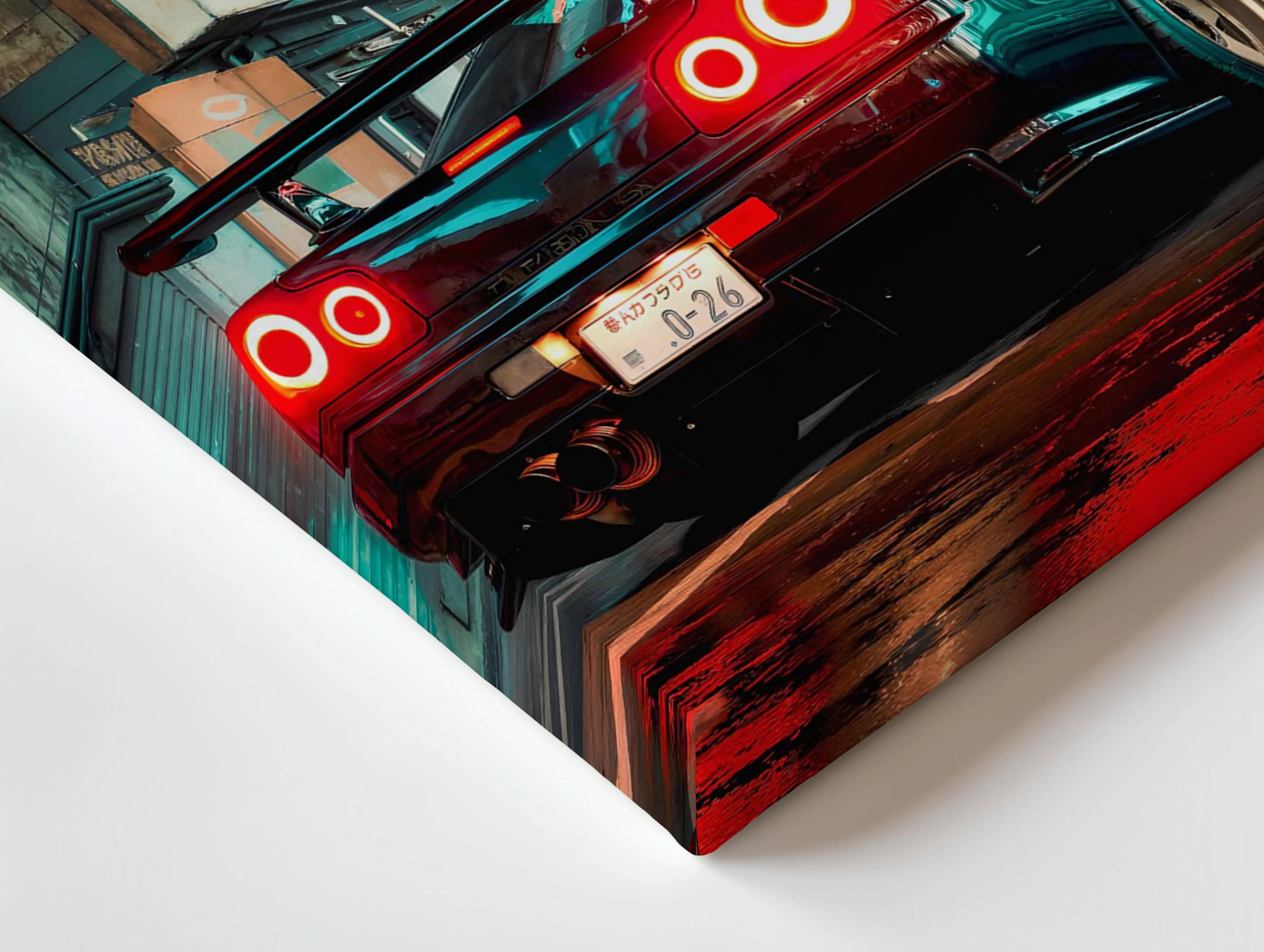 JDM Neon Night Street Car Art – Cyberpunk Tokyo Style Sports Car Wall Art | 4K Ultra Wrap Frame Wall Art in Pakistan | IBRELIA™ IBRELIA