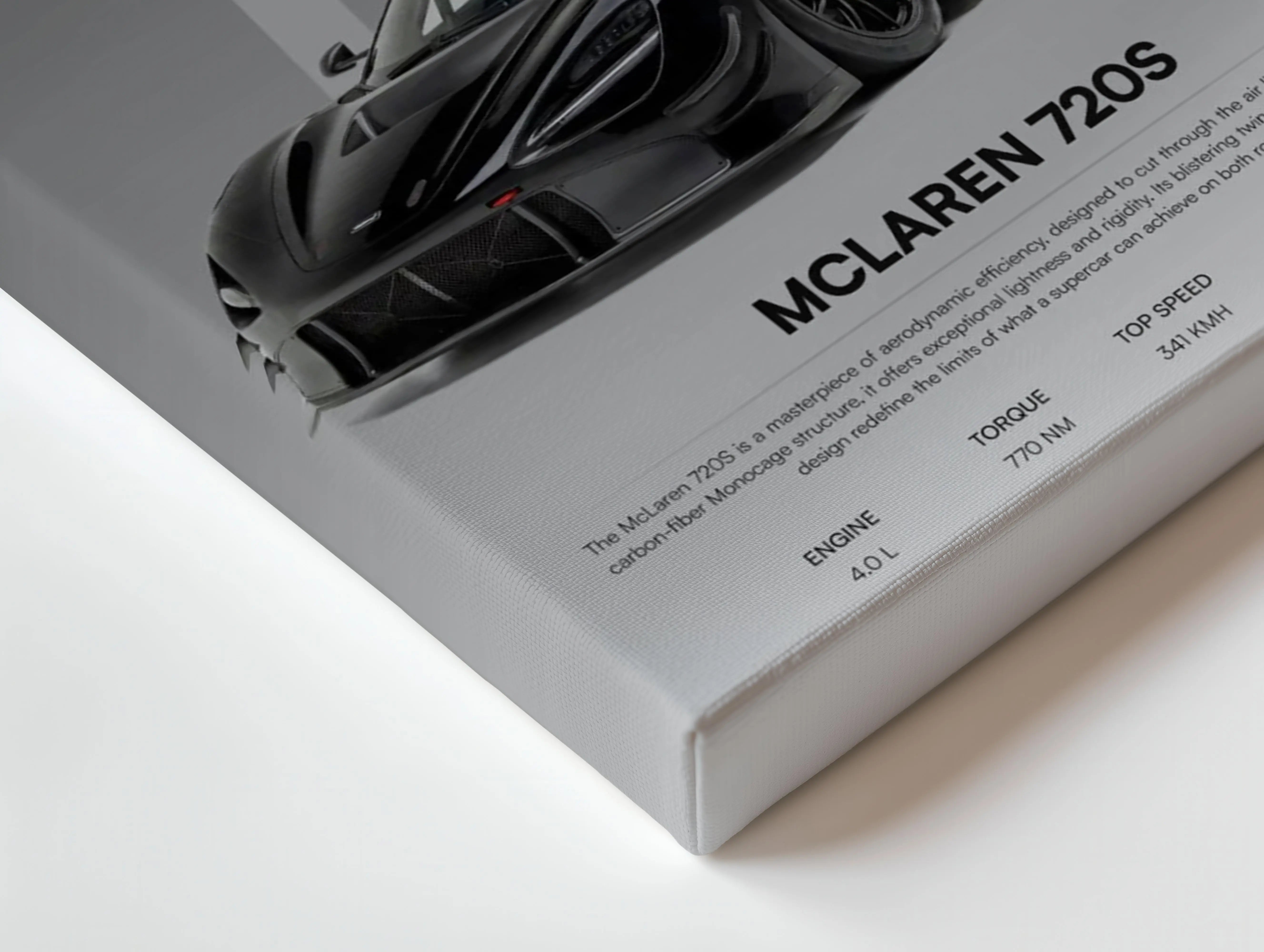 McLaren 720S Minimal Spec Poster Wall Art – Luxury Supercar Wall Art | 4K Ultra Wrap Frame Wall Art in Pakistan | IBRELIA™ IBRELIA
