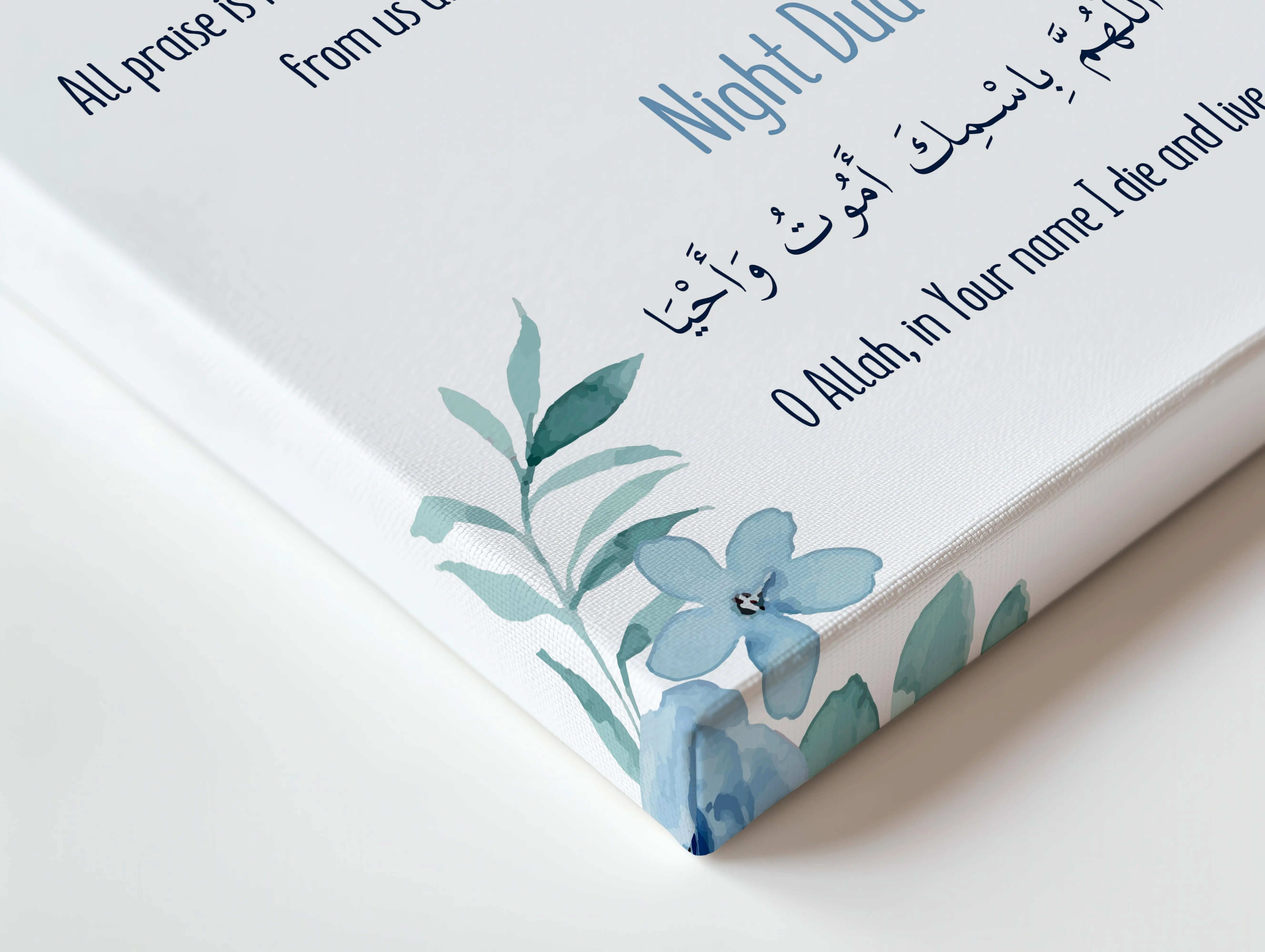Morning & Night Dua Islamic Wall Art – Blue Floral Edition | 4K Ultra Wrap Frame Wall Art in Pakistan | IBRELIA™ IBRELIA