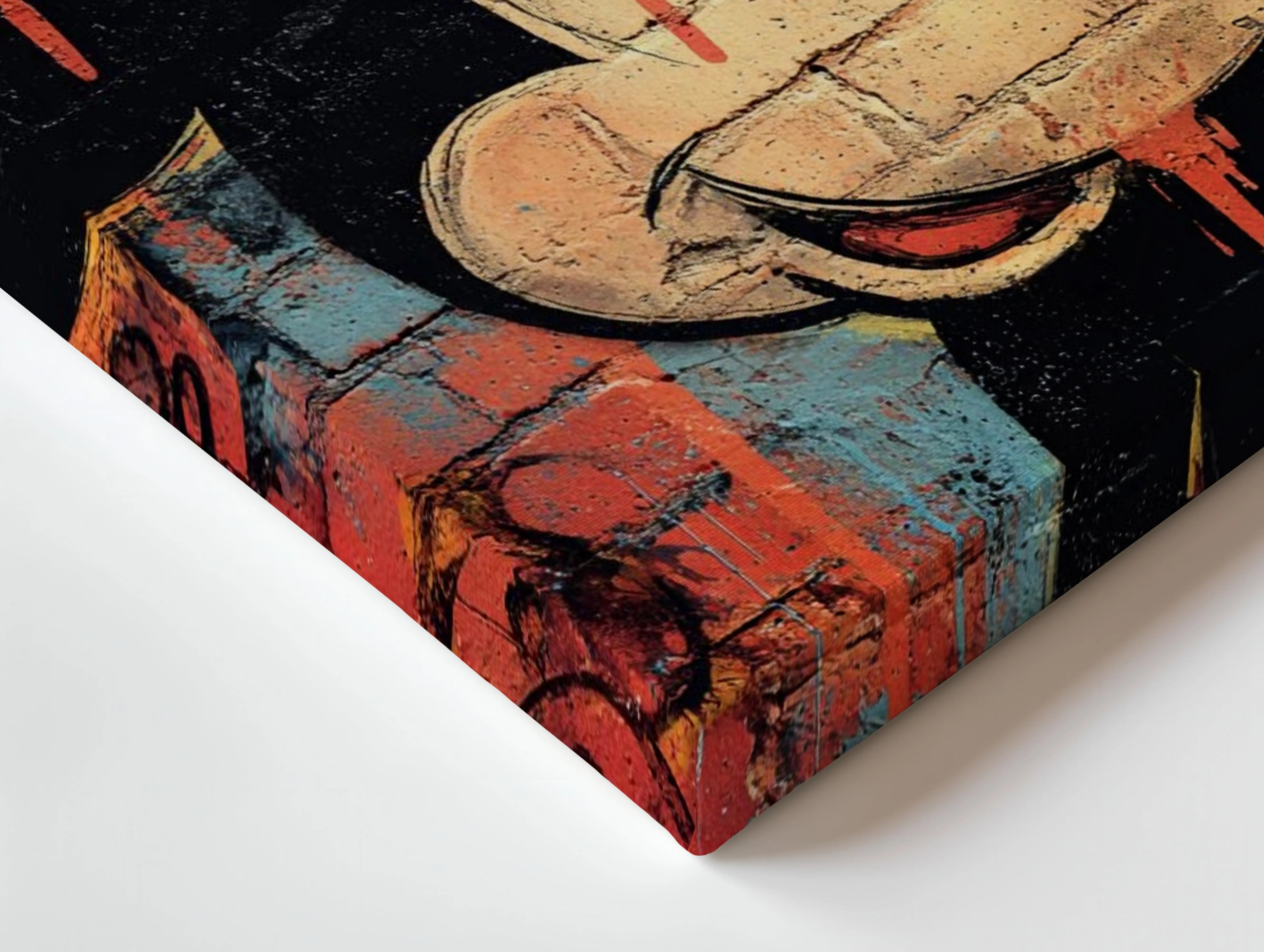 Mickey Mouse Graffiti Wall Art – Street Art Cartoon Canvas Frame | Urban Brick Style Poster Pakistan | IBRELIA™ IBRELIA