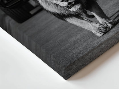 Lion & G Wagon Power Wall Art – Luxury Beast Black & White Canvas Frame | Bold Animal Car Poster Pakistan | IBRELIA™ IBRELIA