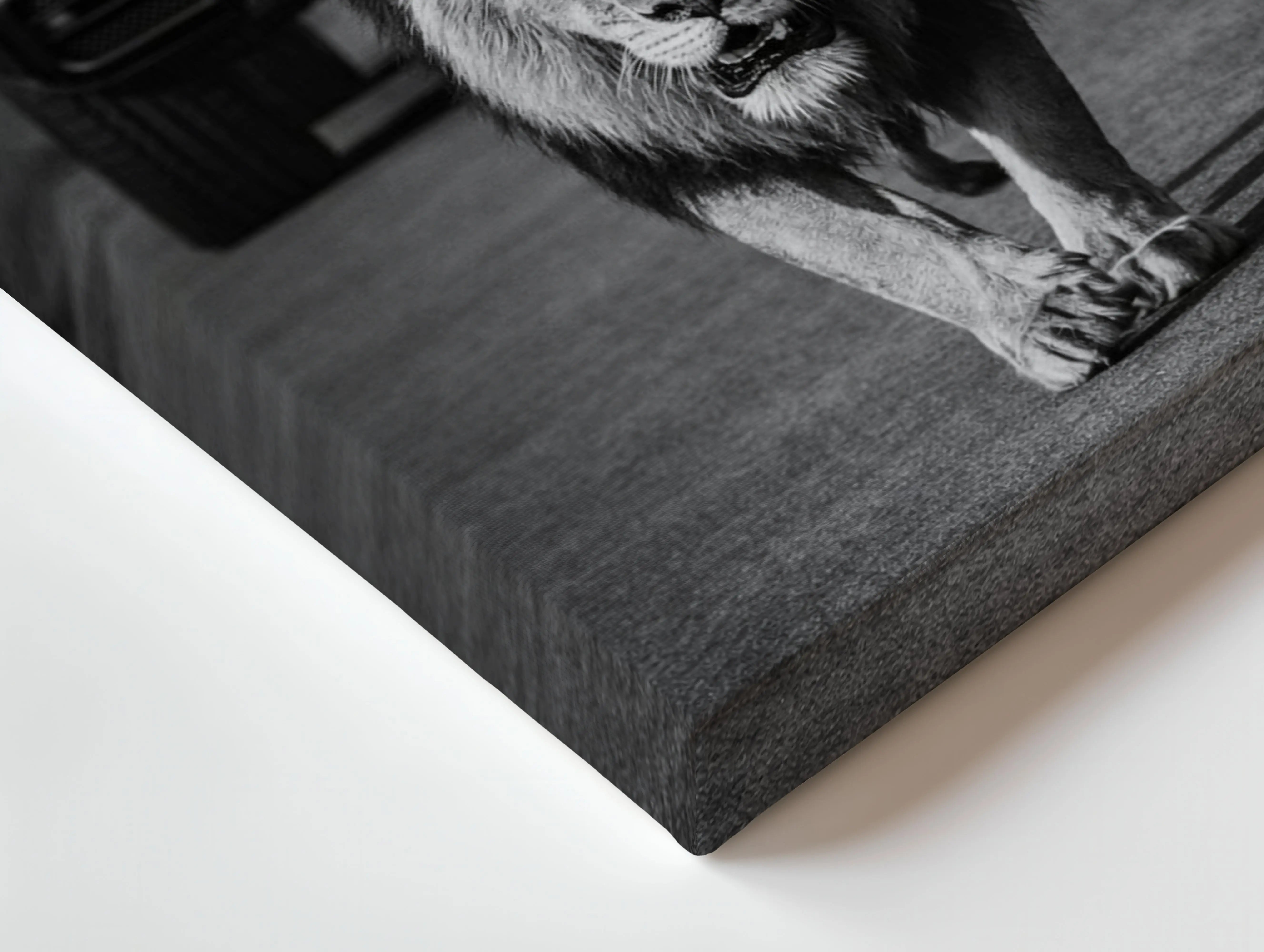 Lion & G Wagon Power Wall Art – Luxury Beast Black & White Canvas Frame | Bold Animal Car Poster Pakistan | IBRELIA™ IBRELIA