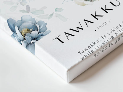 Tawakkul Islamic Wall Art – Blue Floral Trust Design | 4K Ultra Wrap Frame Wall Art in Pakistan | IBRELIA™ IBRELIA