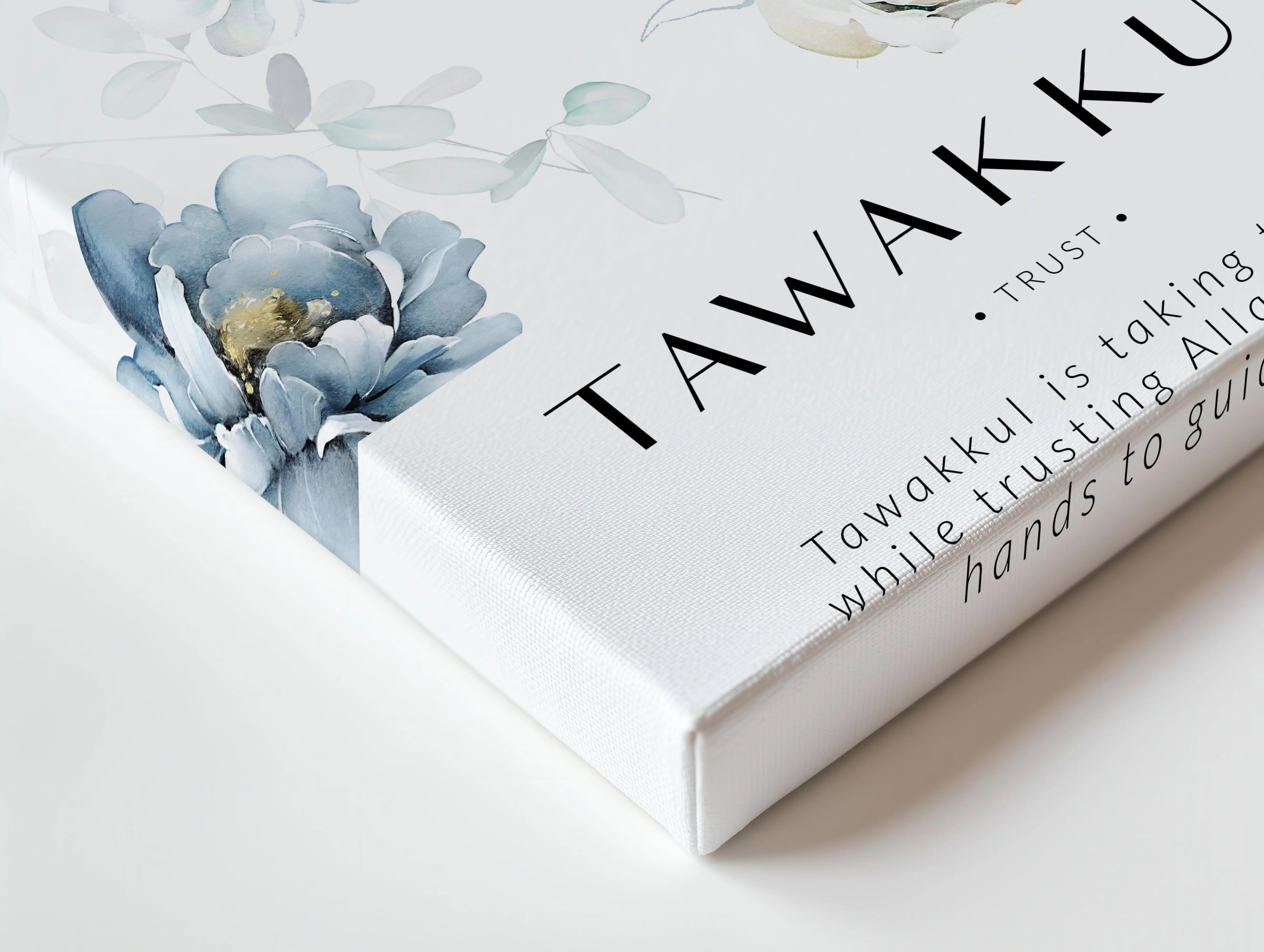 Tawakkul Islamic Wall Art – Blue Floral Trust Design | 4K Ultra Wrap Frame Wall Art in Pakistan | IBRELIA™ IBRELIA