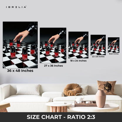 Red Nail Polish Chess Strategy Art – 4K Ultra Wrap Frame Wall Art in Pakistan | IBRELIA™