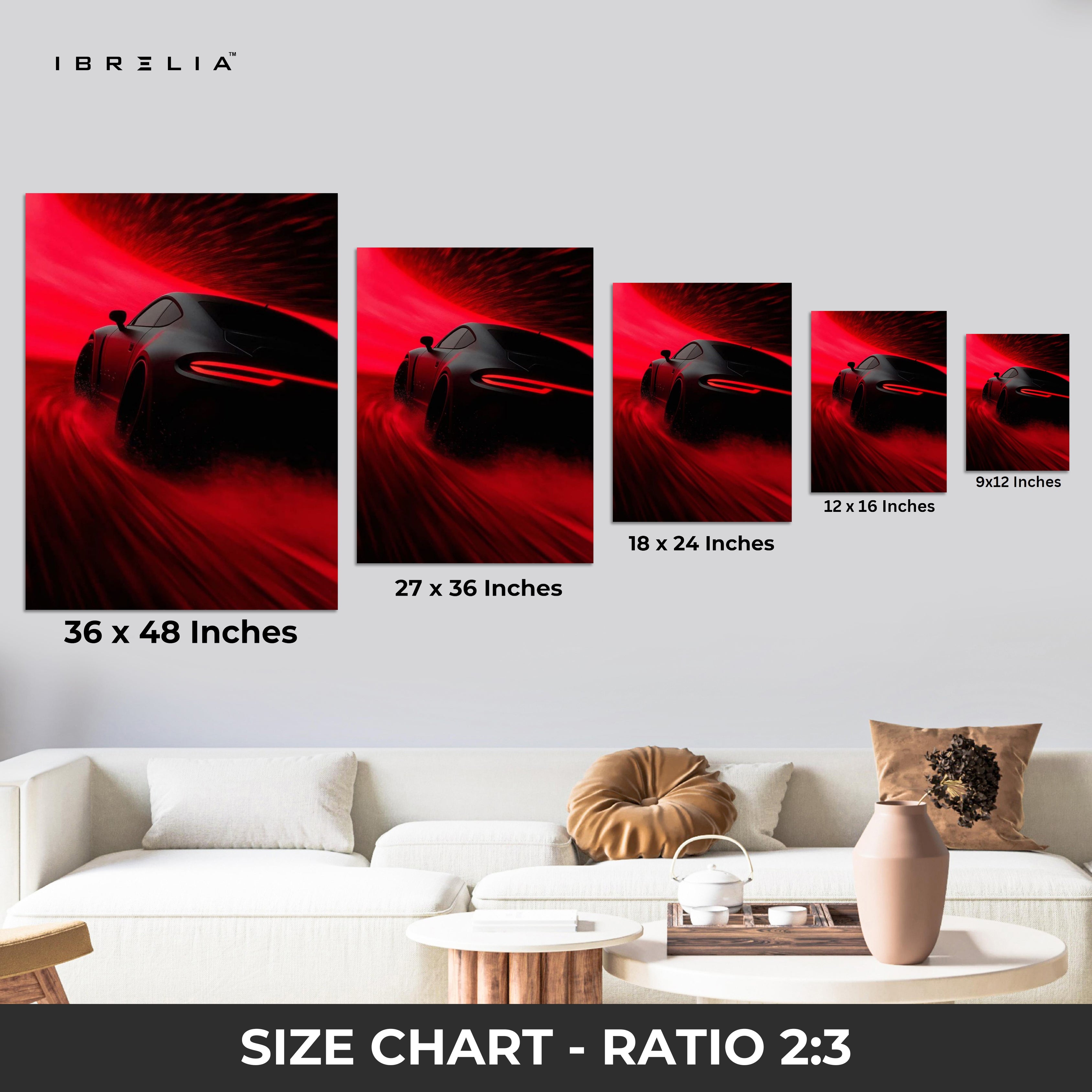 Crimson Velocity Night Drive – 4K Ultra Wrap Frame Supercar Wall Art | IBRELIA™