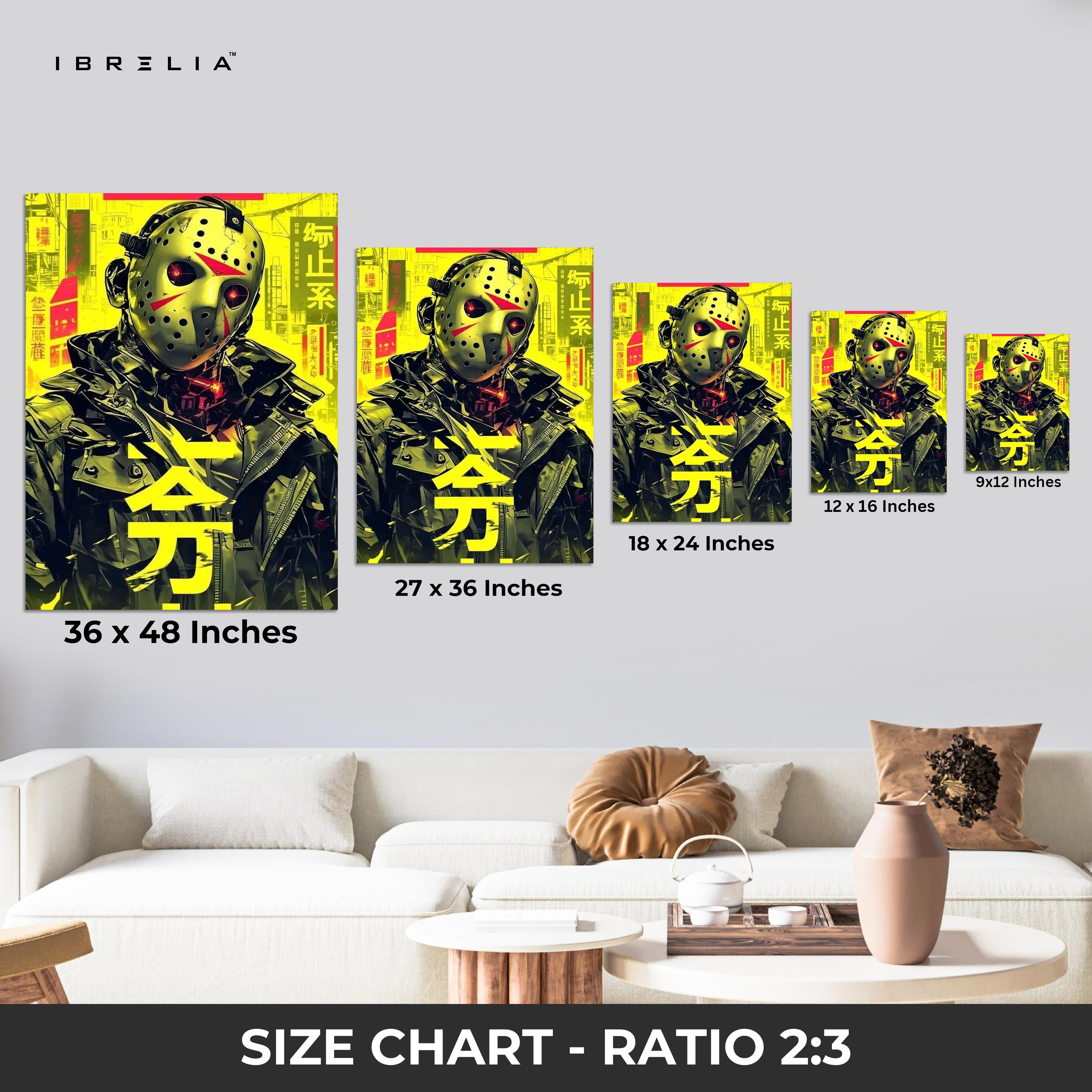 Cyberpunk Jason Mask Art – Neon Horror 4K Ultra Wrap Frame Wall Art in Pakistan | IBRELIA™
