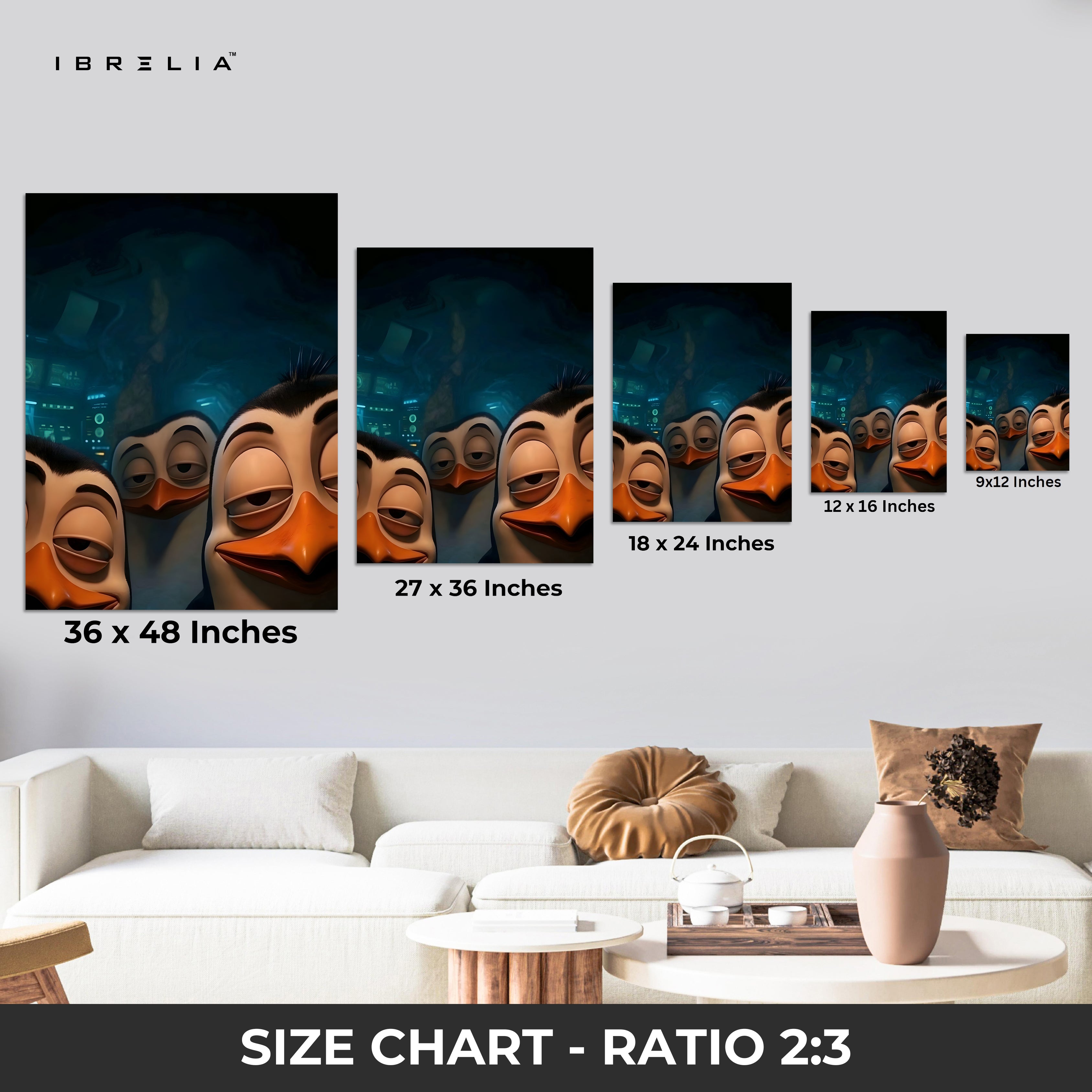 Midnight Mischief Penguins – Fun Animated 4K Ultra Wrap Frame Wall Art | IBRELIA™