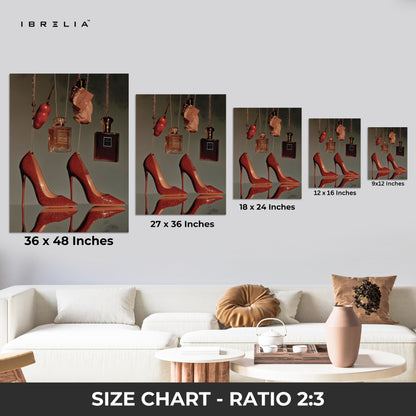 Luxury Heels & Perfume Still Life Art – 4K Ultra Wrap Frame Wall Art in Pakistan | IBRELIA™