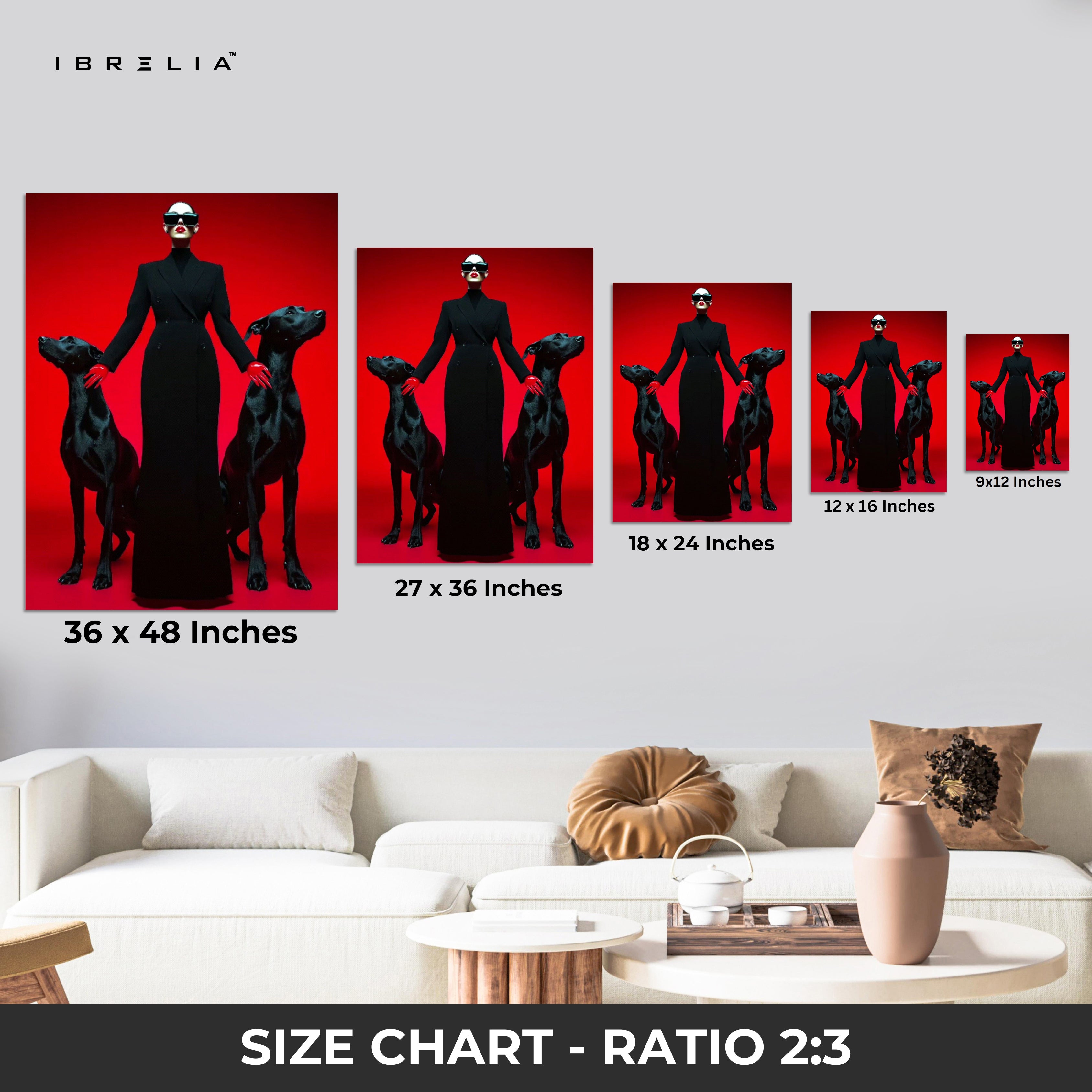 Dominance & Elegance – Fashion Woman with Dobermans 4K Ultra Wrap Frame Wall Art in Pakistan | IBRELIA™
