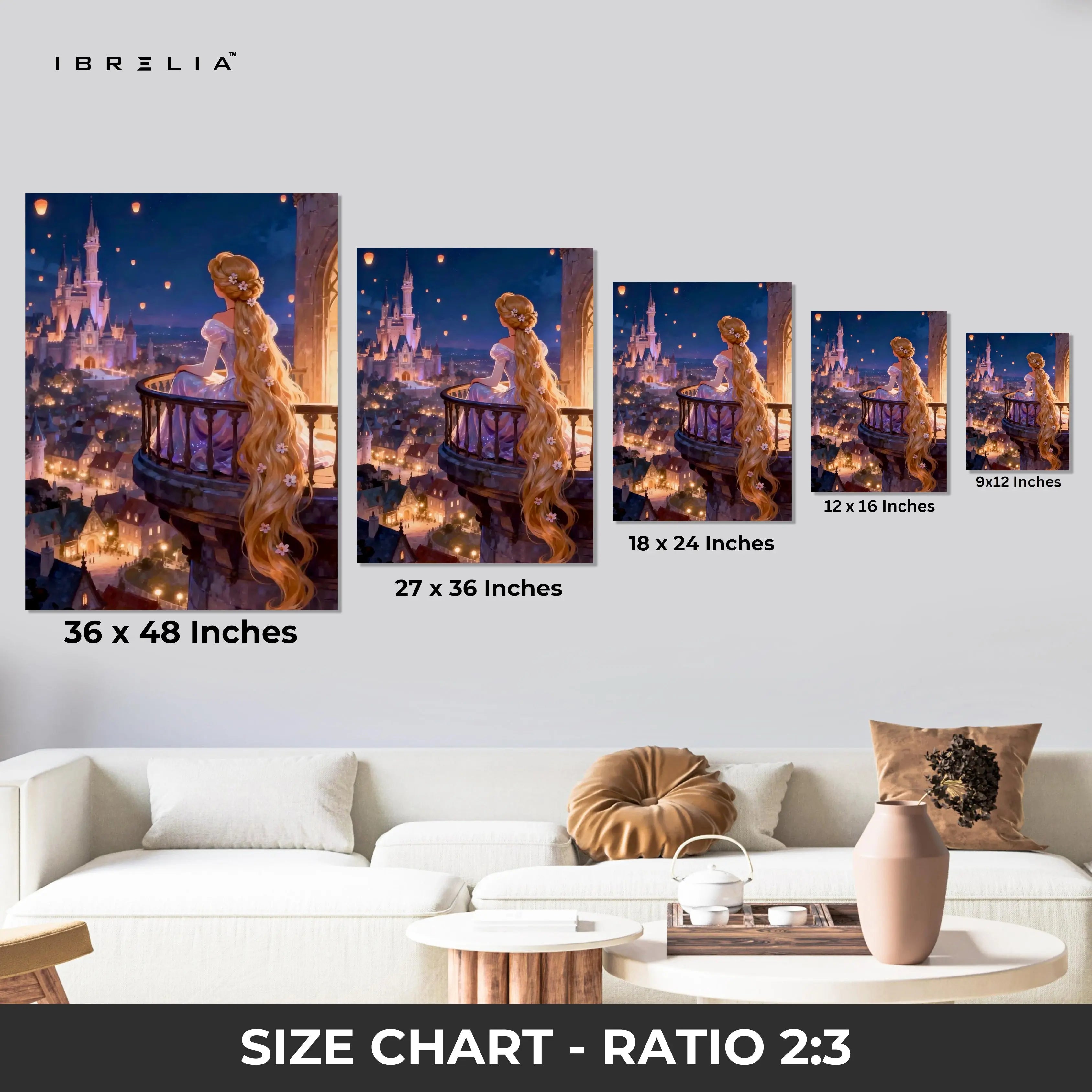 Rapunzel Dreamy Lantern Night Wall Art – Fantasy Princess Canvas Frame | Magical Fairytale Decor Pakistan | IBRELIA™ IBRELIA