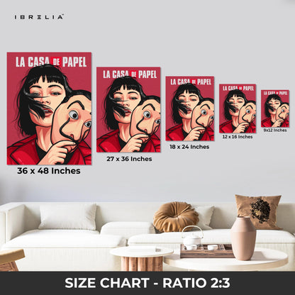 Heist Mask Girl Wall Art – Rebel Crime Canvas Frame | Bold Series Scene Decor Pakistan | IBRELIA™ IBRELIA