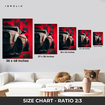 Red Muscle Car Power Wall Art – Racing Drift Automotive Canvas Frame | Aggressive Sports Car Poster Pakistan | IBRELIA™ IBRELIA