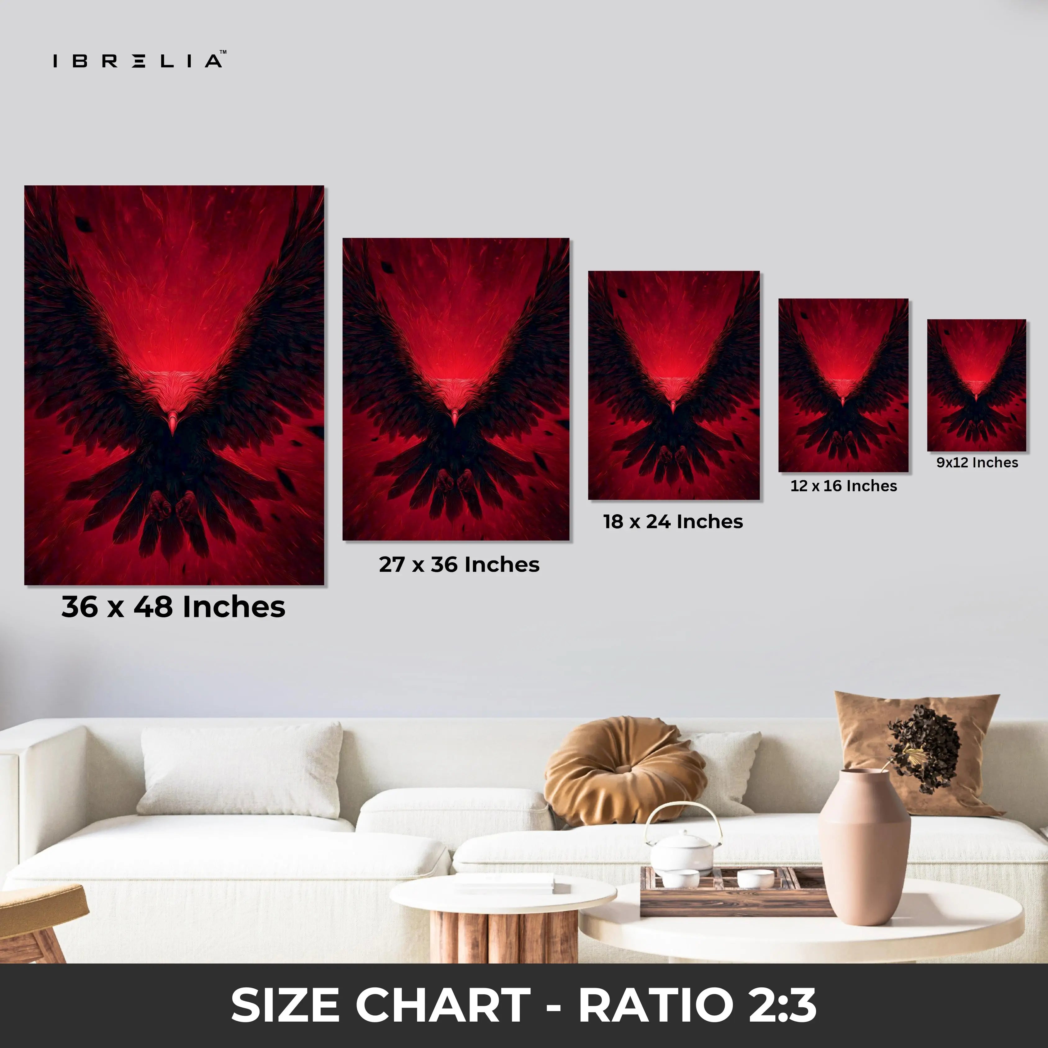 Red Eagle Wall Art – Dark Phoenix Bird Canvas Frame | Powerful Wings Poster Pakistan | IBRELIA™ IBRELIA