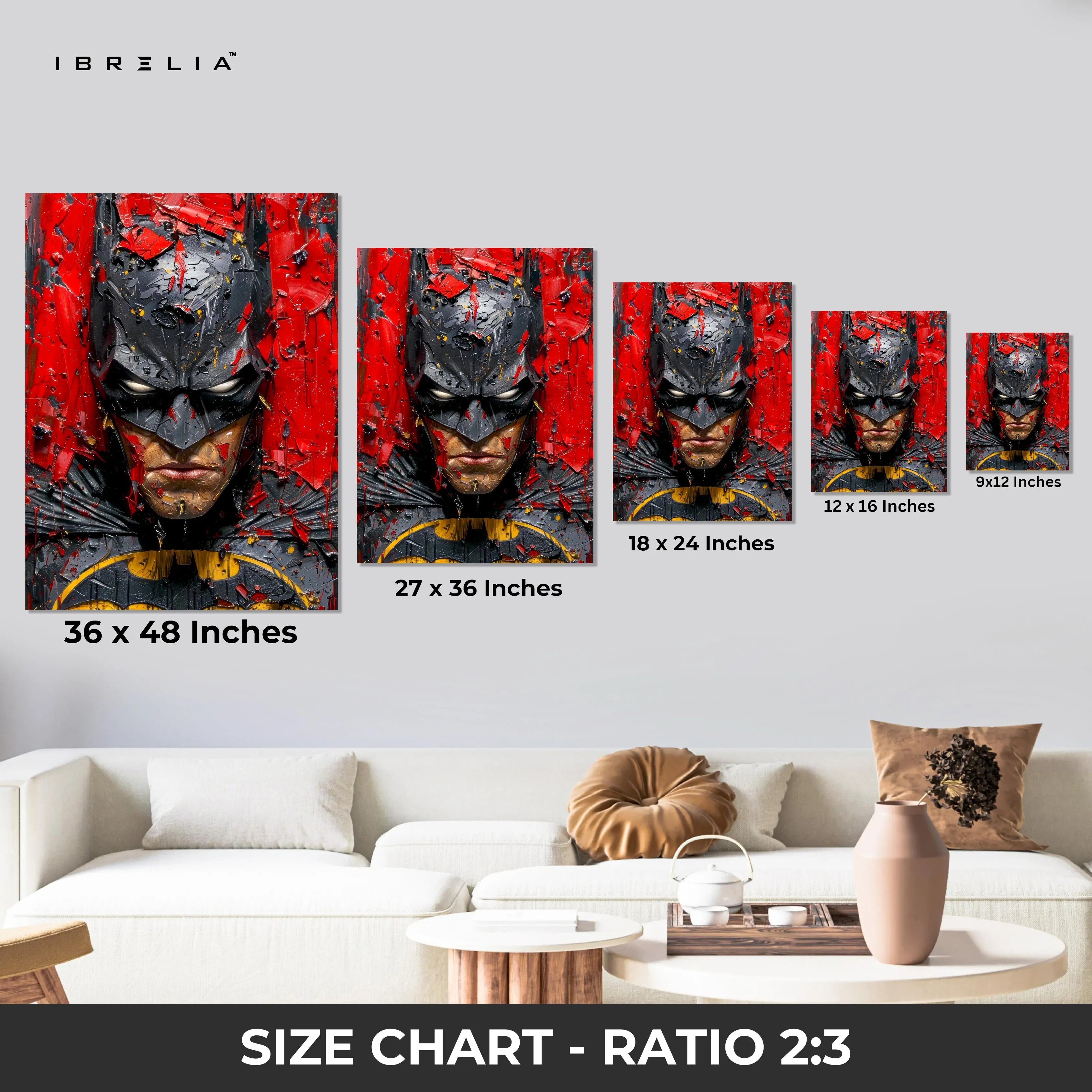 Batman Dark Knight Wall Art – Gritty Superhero Canvas Frame | Red Black Cinematic Poster Pakistan | IBRELIA™ IBRELIA