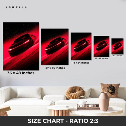Red Supercar Motion Wall Art – Luxury Automotive Canvas Frame | Modern Sports Car Poster Pakistan | IBRELIA™ IBRELIA