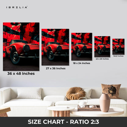 Vintage Red Sports Car Wall Art – Classic Car Canvas Frame Pakistan | Retro Automotive Poster | IBRELIA™ IBRELIA