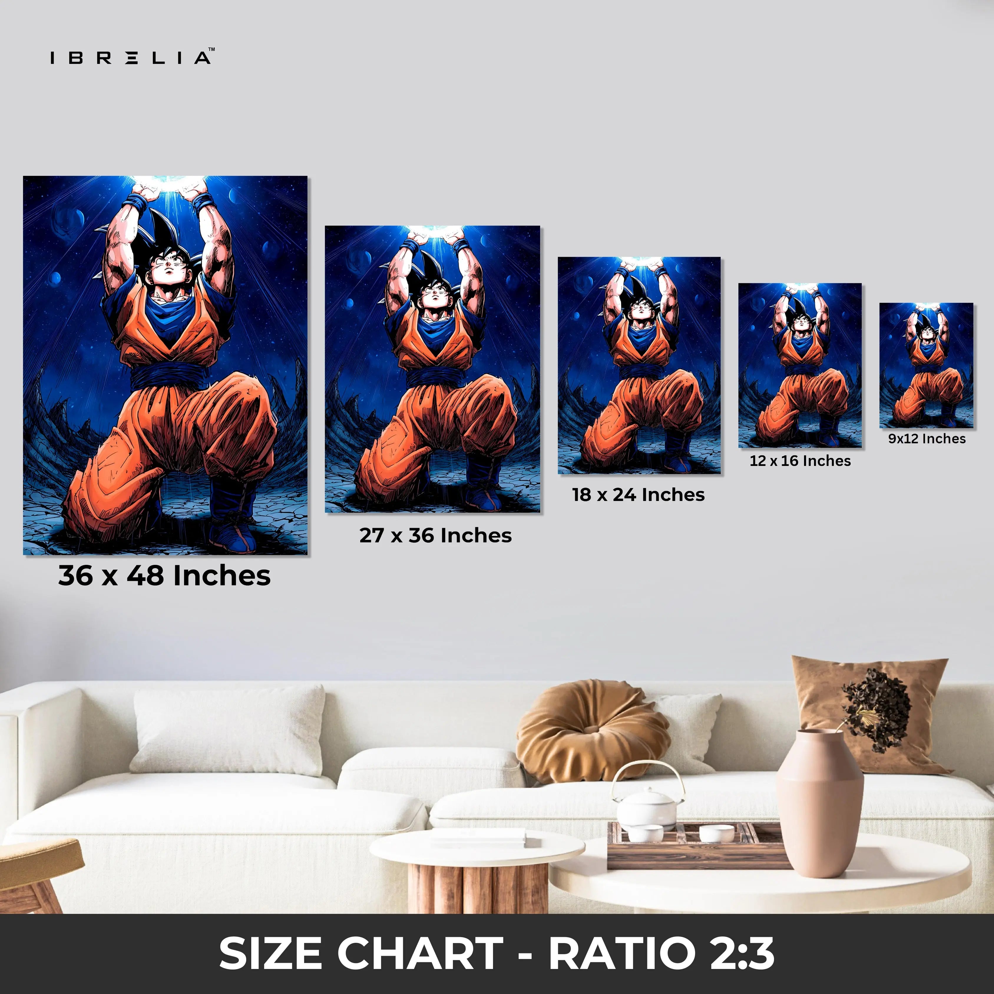 Goku Spirit Bomb Wall Art – Dragon Ball Anime Canvas Frame | Goku Universe Energy Poster Pakistan | IBRELIA™ IBRELIA
