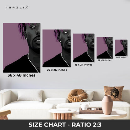 Purple Aesthetic Rap Portrait Wall Art – Modern Hip Hop Canvas Frame | Minimal Artist Illustration Poster Pakistan | IBRELIA™ IBRELIA