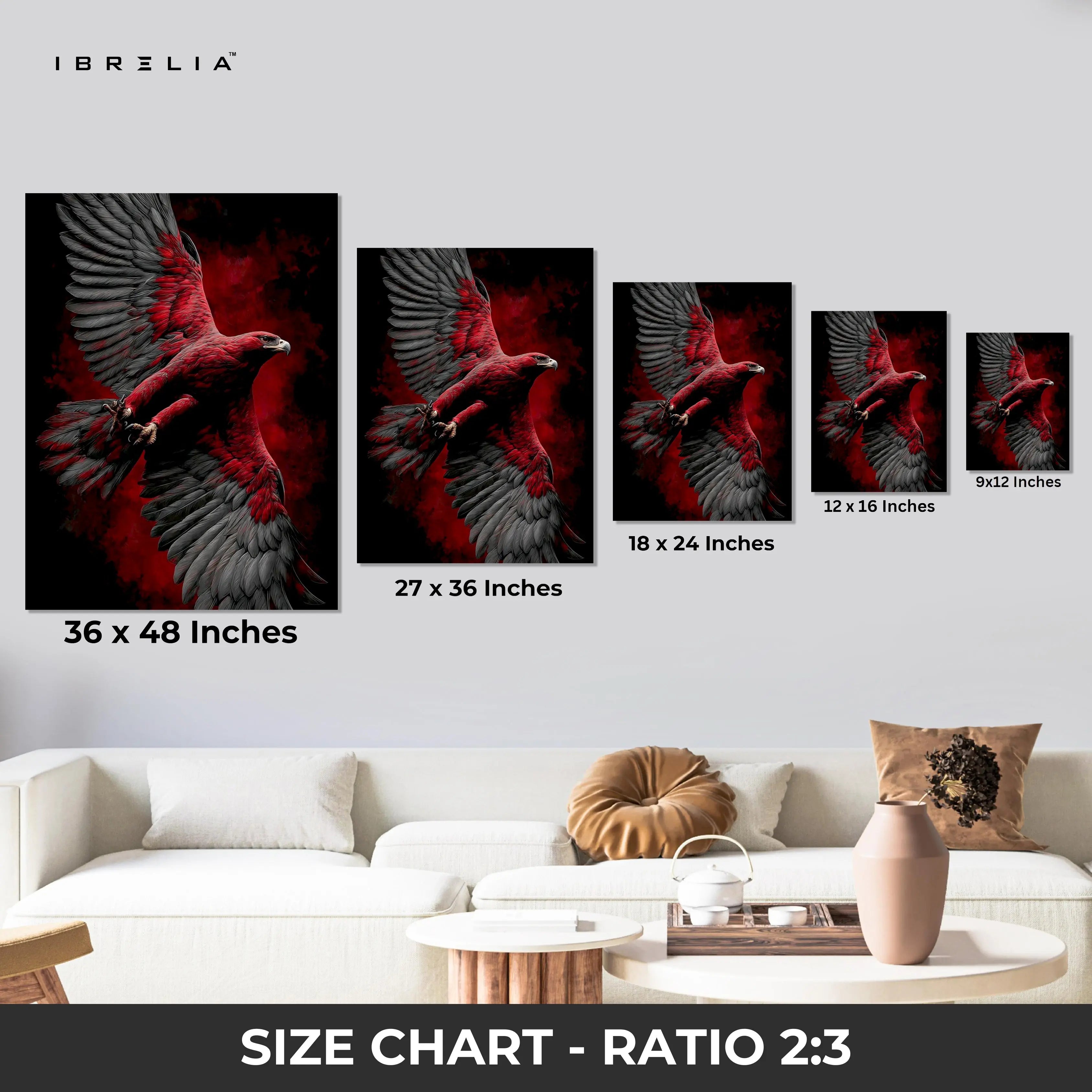 Red Eagle Power Wall Art – Majestic Bird Canvas Frame | Dark Aesthetic Wildlife Poster Pakistan | IBRELIA™ IBRELIA