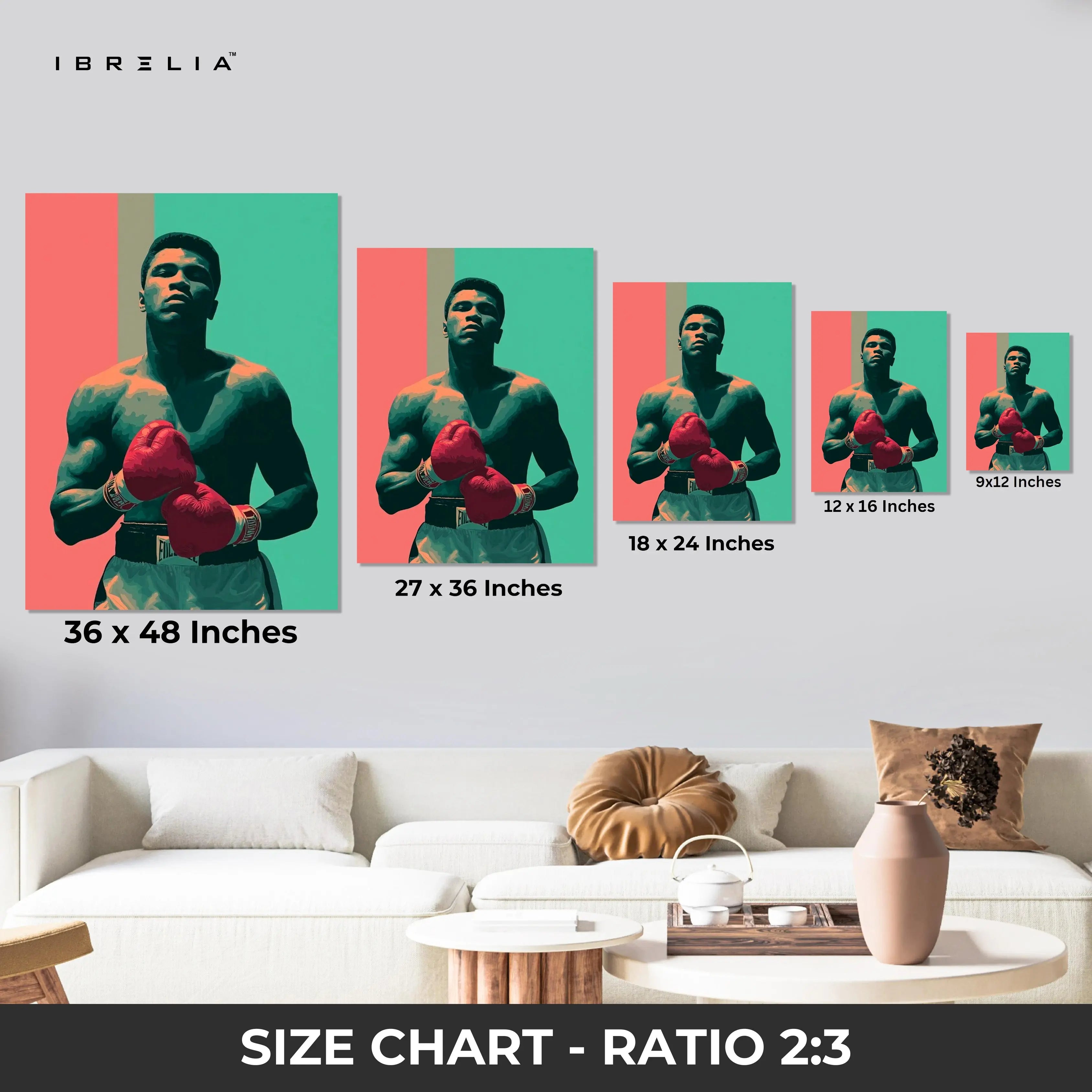 Muhammad Ali Portrait Wall Art – Boxing Legend Canvas Frame | Vintage Fighter Poster Pakistan | IBRELIA™ IBRELIA