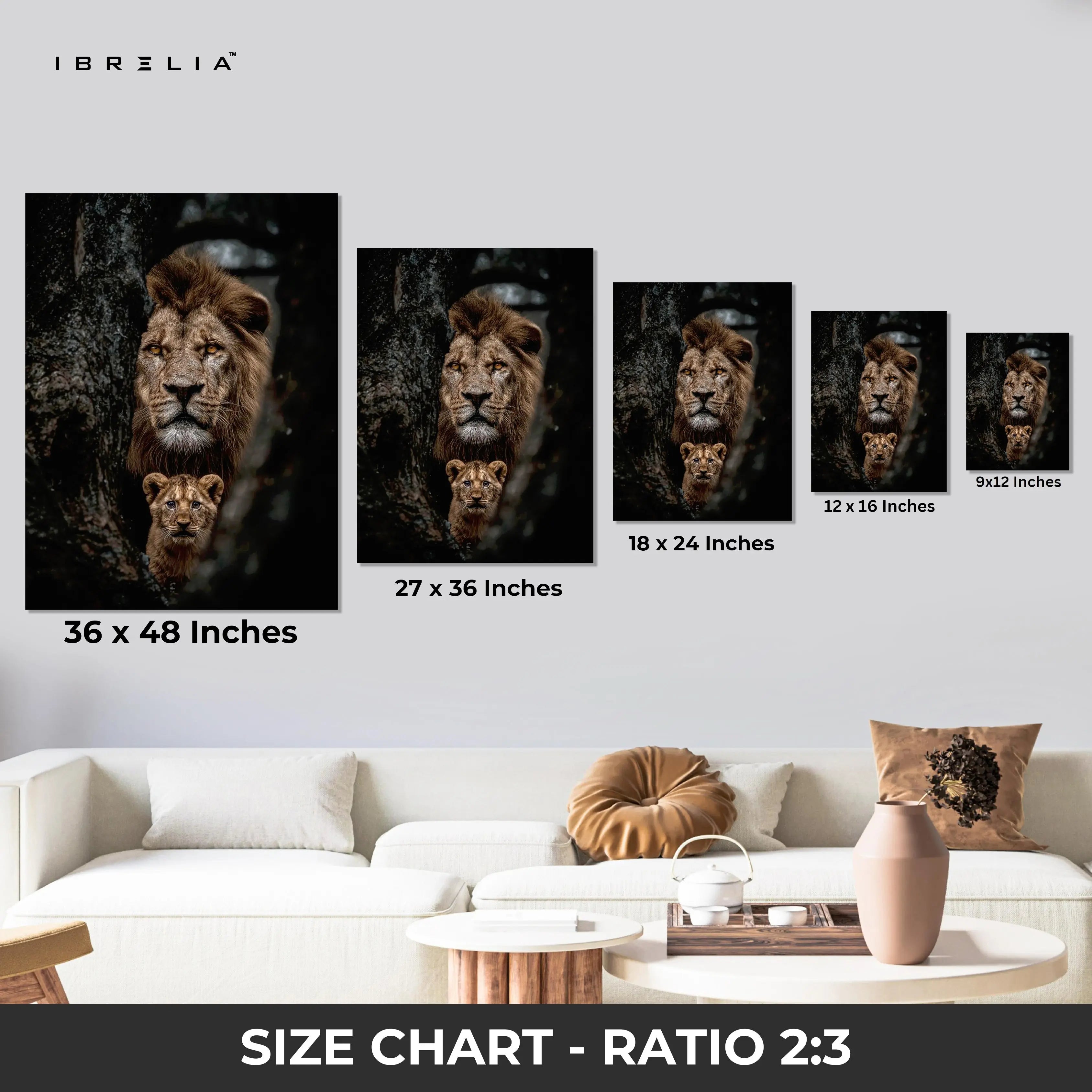Lion & Cub Wall Art – Father and Son Wildlife Canvas Frame | Powerful Animal Poster Pakistan | IBRELIA™ IBRELIA