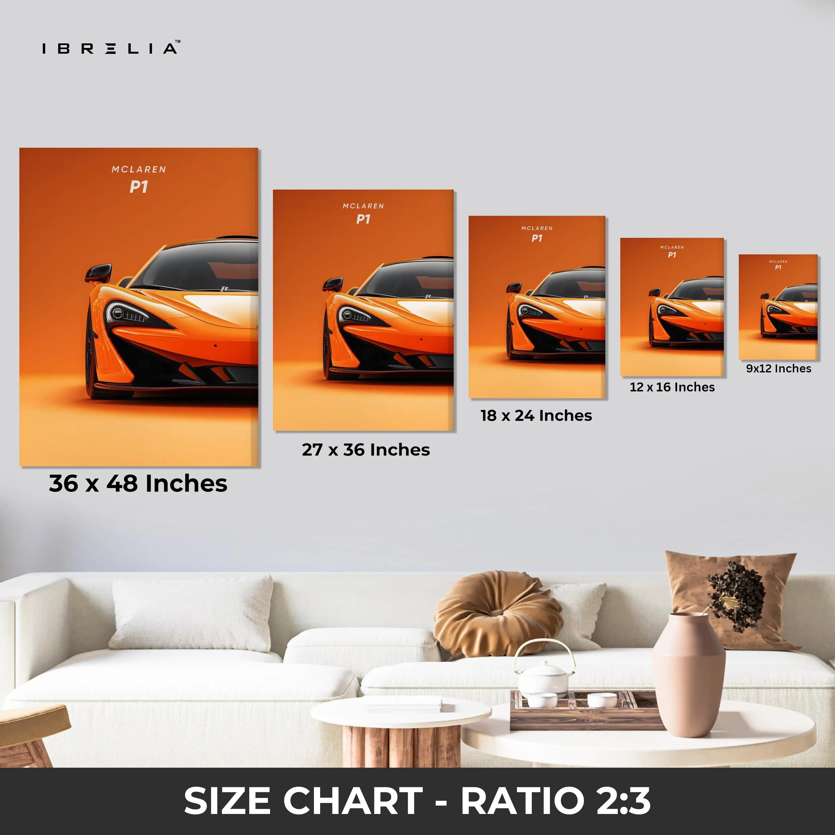 McLaren P1 Orange Power Art – Hypercar Minimal Luxury Wall Art | 4K Ultra Wrap Frame Wall Art in Pakistan | IBRELIA™ IBRELIA