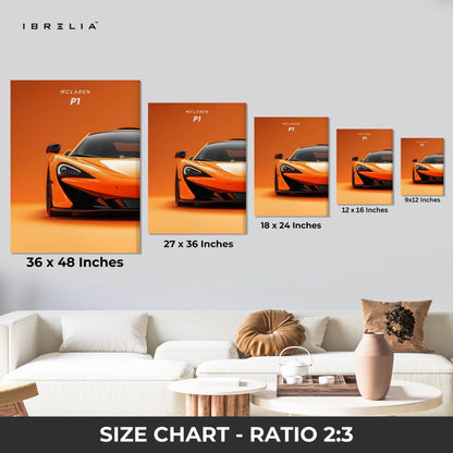 McLaren P1 Orange Power Art – Hypercar Minimal Luxury Wall Art | 4K Ultra Wrap Frame Wall Art in Pakistan | IBRELIA™ IBRELIA