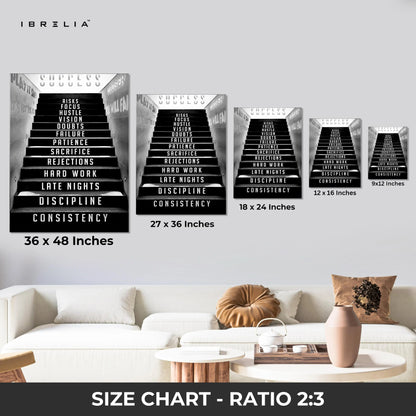 Success Staircase Motivation Wall Art – Hustle & Discipline Canvas Frame | Inspirational Office Poster Pakistan | IBRELIA™ IBRELIA