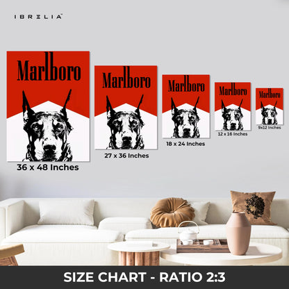 Doberman Vintage Poster Wall Art – Red Minimal Dog Canvas Frame | Retro Graphic Animal Poster Pakistan | IBRELIA™ IBRELIA