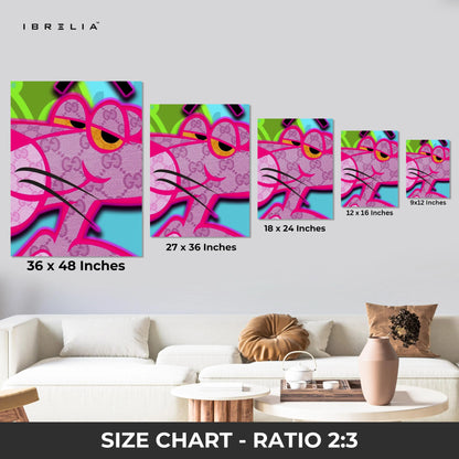 Gucci x Pink Panther Wall Art – Neon Luxury Cartoon Canvas Frame | Designer Street Style Poster Pakistan | IBRELIA™ IBRELIA