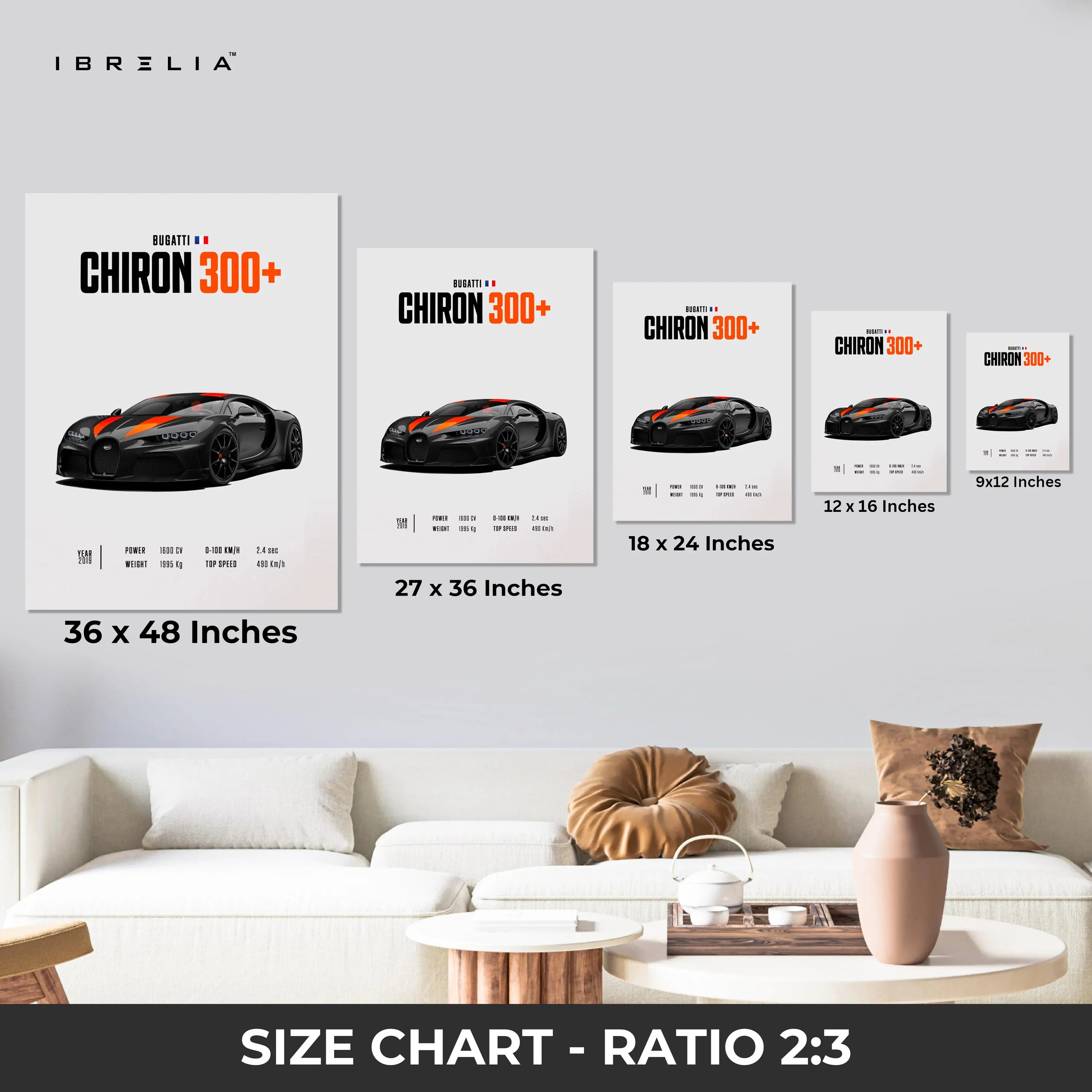 Bugatti Chiron 300+ Minimal Hypercar Wall Art – Luxury Supercar Poster | 4K Ultra Wrap Frame Wall Art in Pakistan | IBRELIA™ IBRELIA