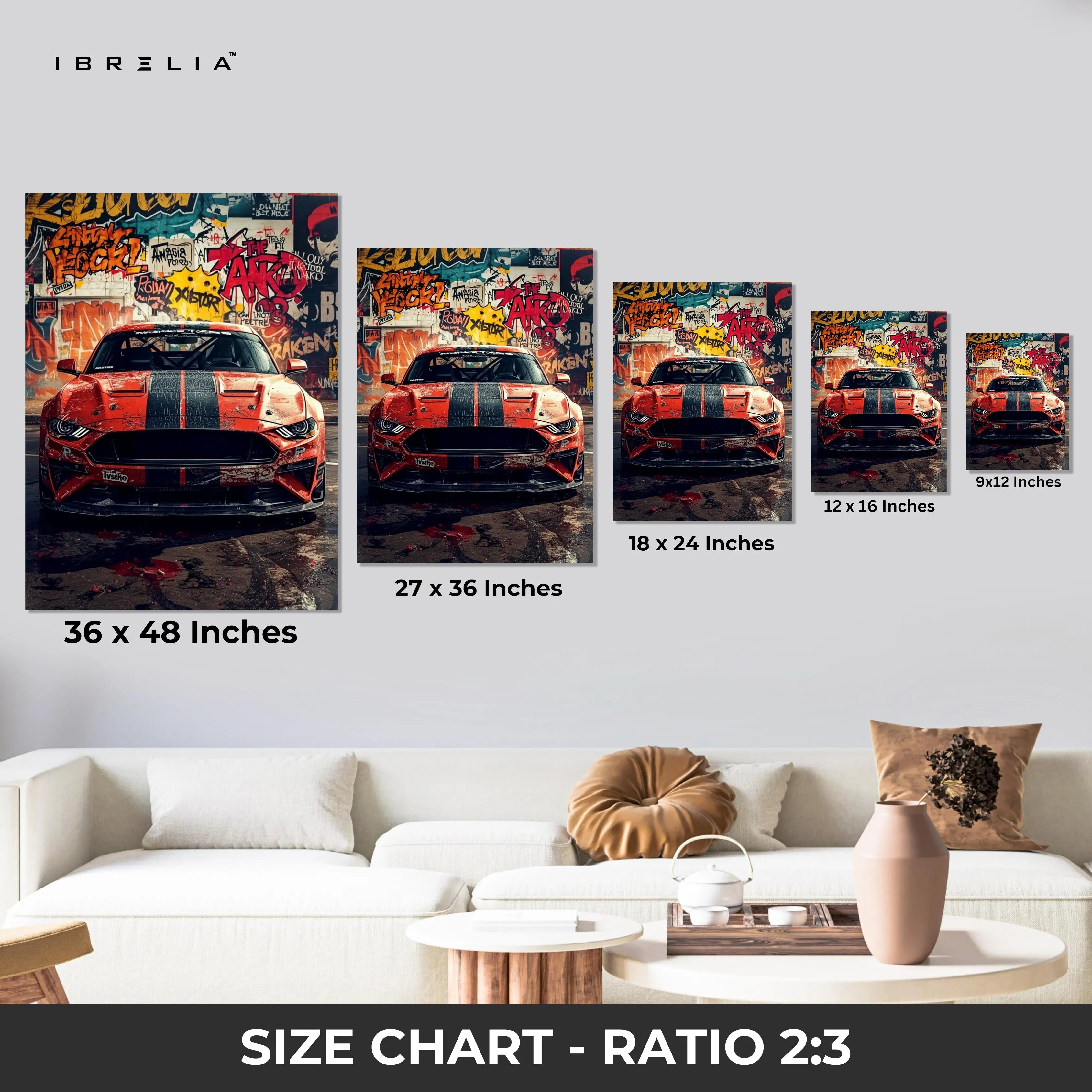 Ford Mustang Graffiti Wall Art – Street Racing Car Canvas Frame Pakistan | Urban Muscle Car Poster | IBRELIA™ IBRELIA