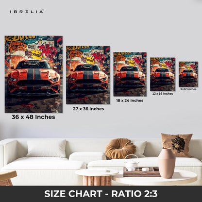 Ford Mustang Graffiti Wall Art – Street Racing Car Canvas Frame Pakistan | Urban Muscle Car Poster | IBRELIA™ IBRELIA