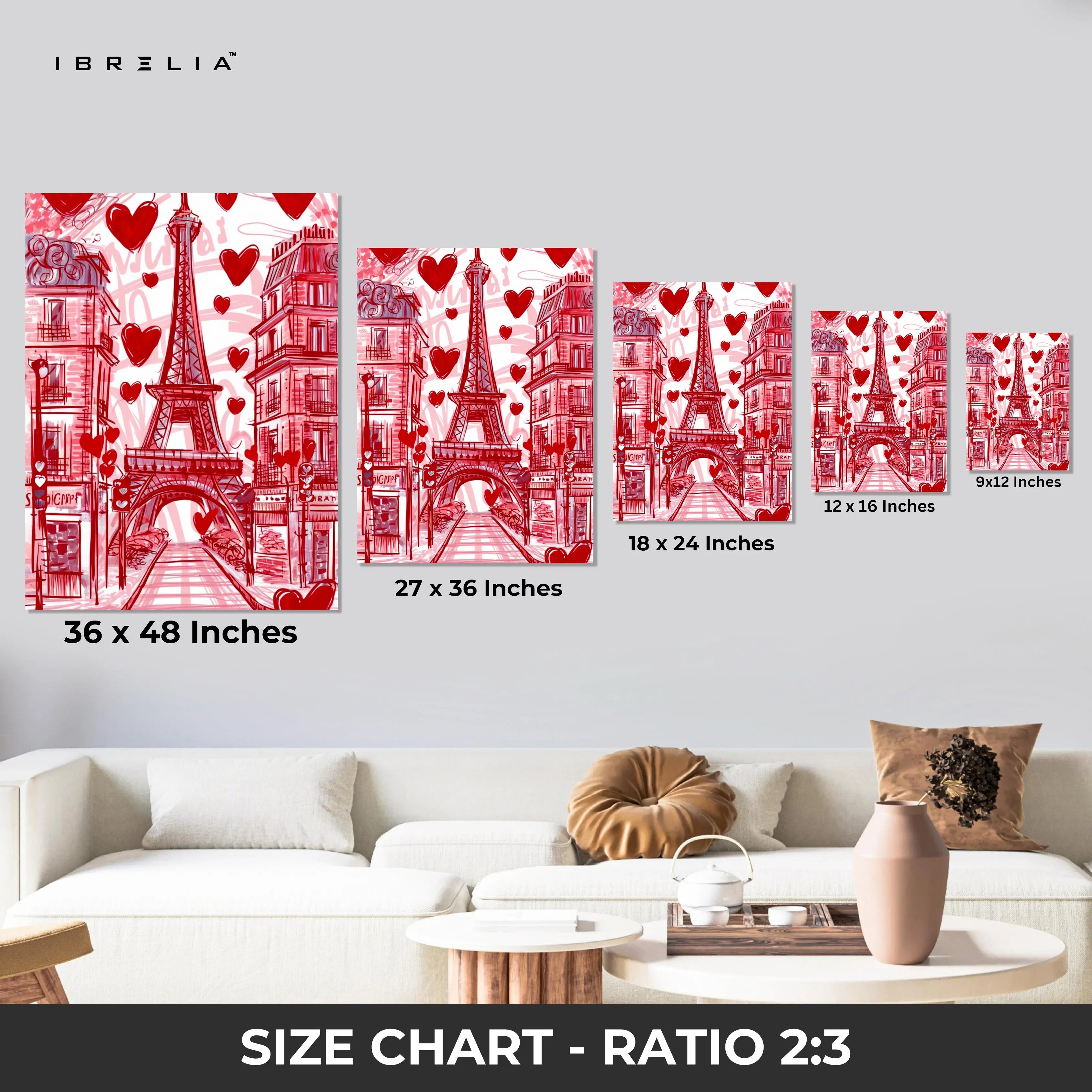 Paris Eiffel Tower Love Wall Art – Romantic Red Canvas Frame | Paris Aesthetic Poster Pakistan | IBRELIA™ IBRELIA