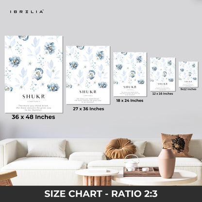 Shukr Islamic Wall Art – Blue Floral Gratitude Design | 4K Ultra Wrap Frame Wall Art in Pakistan | IBRELIA™