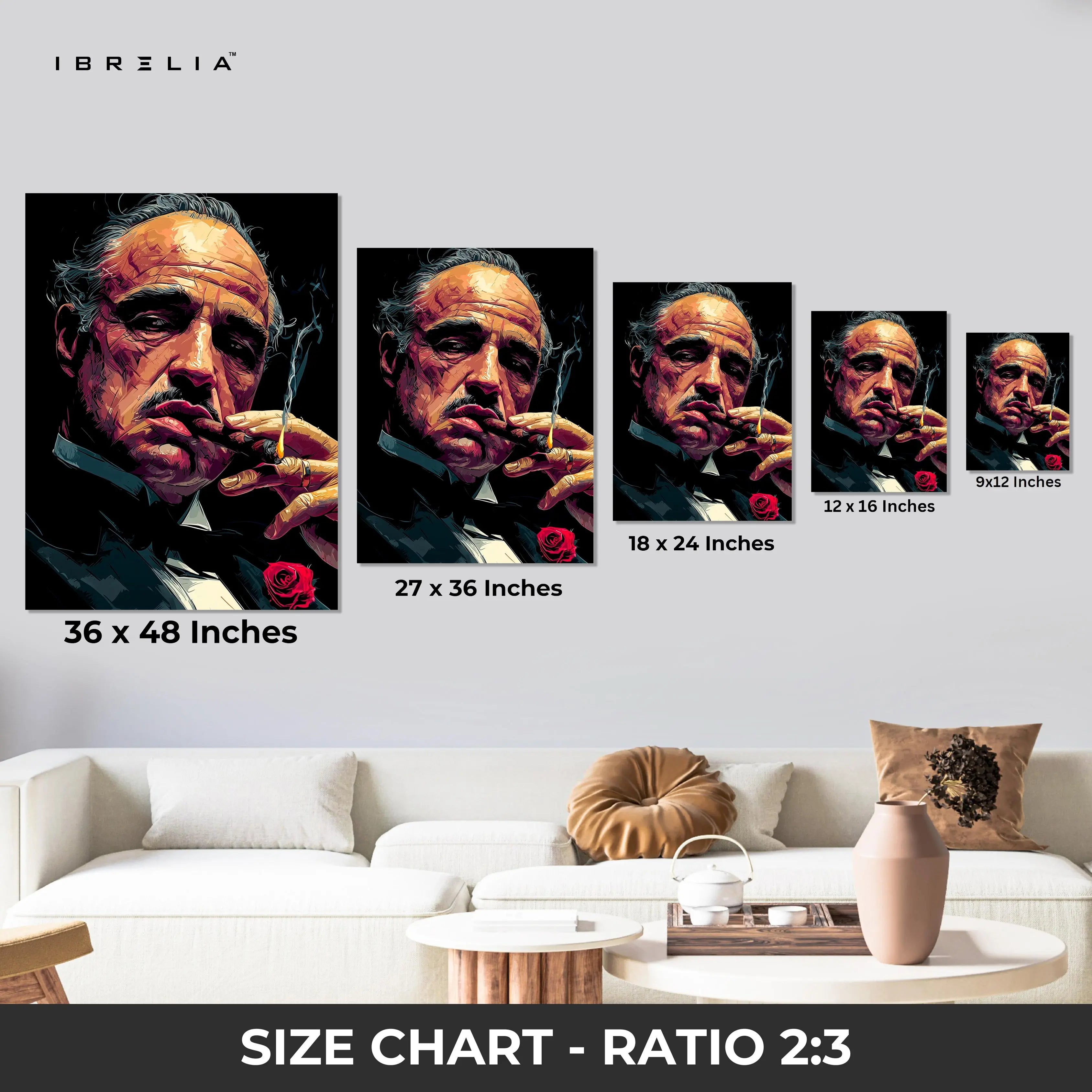 Godfather Portrait Wall Art – Don Vito Corleone Canvas Frame | Classic Mafia Icon Poster Pakistan | IBRELIA™ IBRELIA