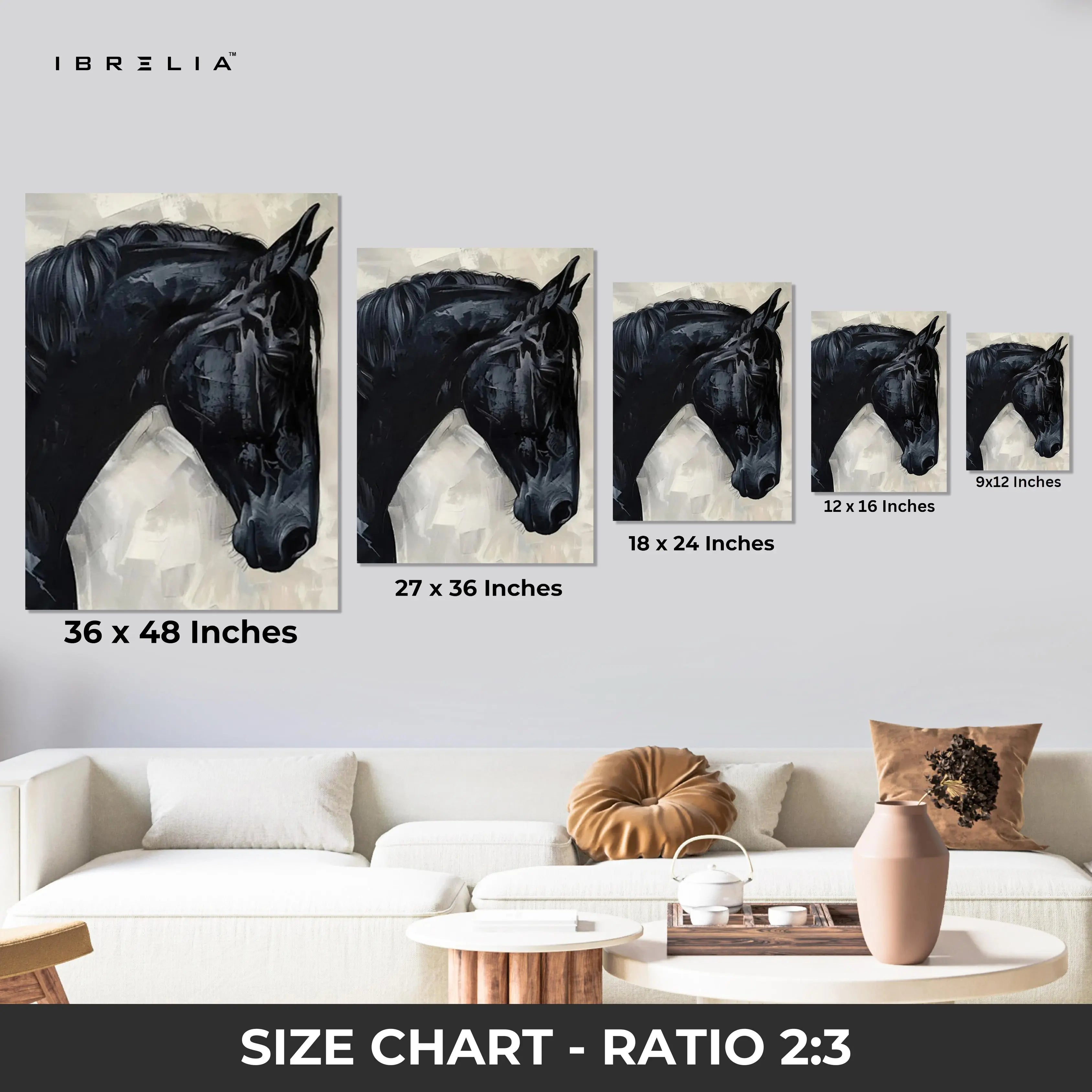 Black Stallion Abstract Art – Minimal Horse Portrait Luxury Wall Art | 4K Ultra Wrap Frame Wall Art in Pakistan | IBRELIA™ IBRELIA