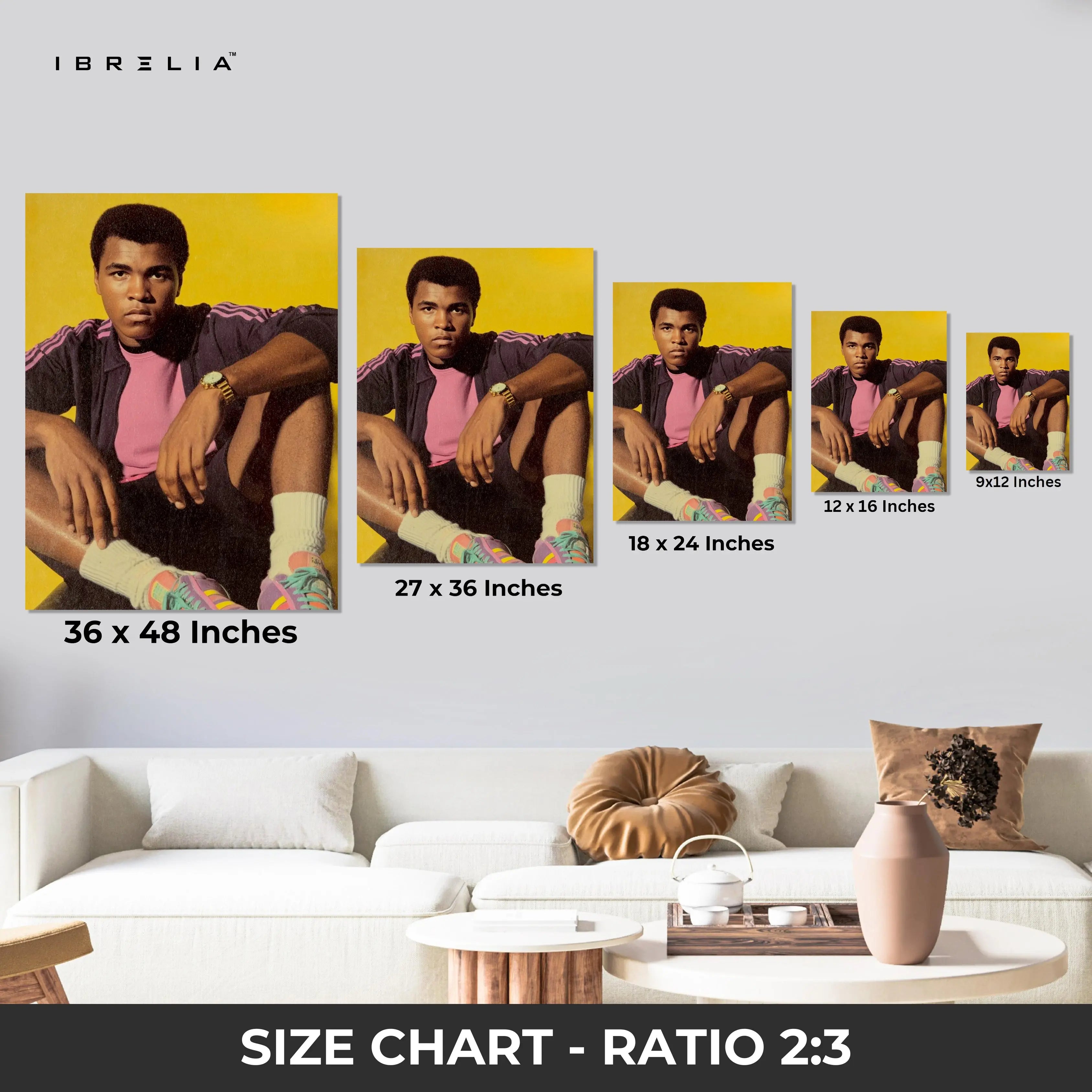 Muhammad Ali Vintage Portrait Wall Art – Iconic Boxing Legend Canvas Frame | Retro Athlete Poster Pakistan | IBRELIA™ IBRELIA