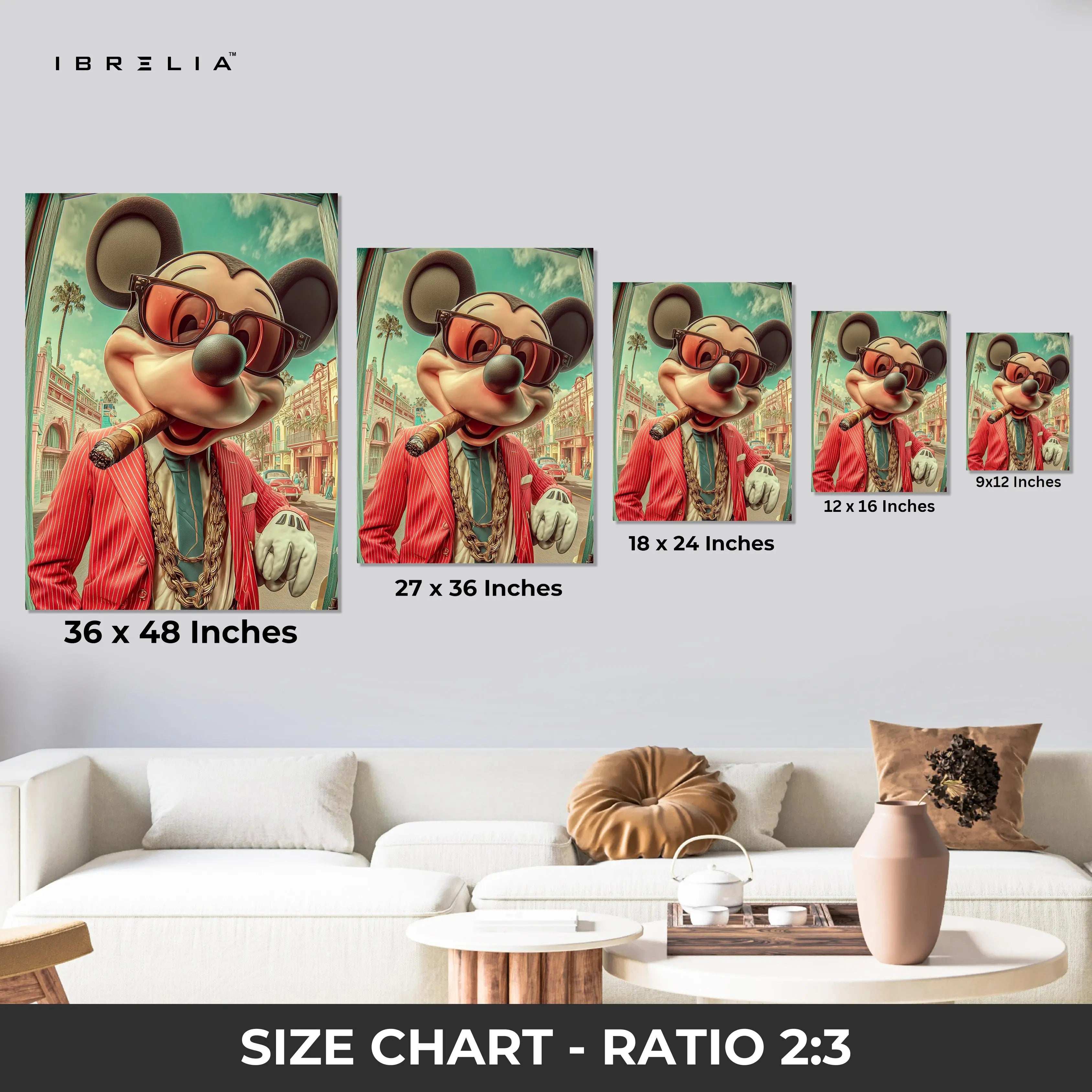 Luxury Mickey Mouse Wall Art – Mafia Style Cartoon Canvas Frame | Premium Street Art Decor Pakistan | IBRELIA™ IBRELIA