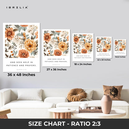 Seek Help in Patience and Prayer Quran 2:45 Islamic Wall Art – Warm Floral Design | 4K Ultra Wrap Frame Wall Art in Pakistan | IBRELIA™ IBRELIA