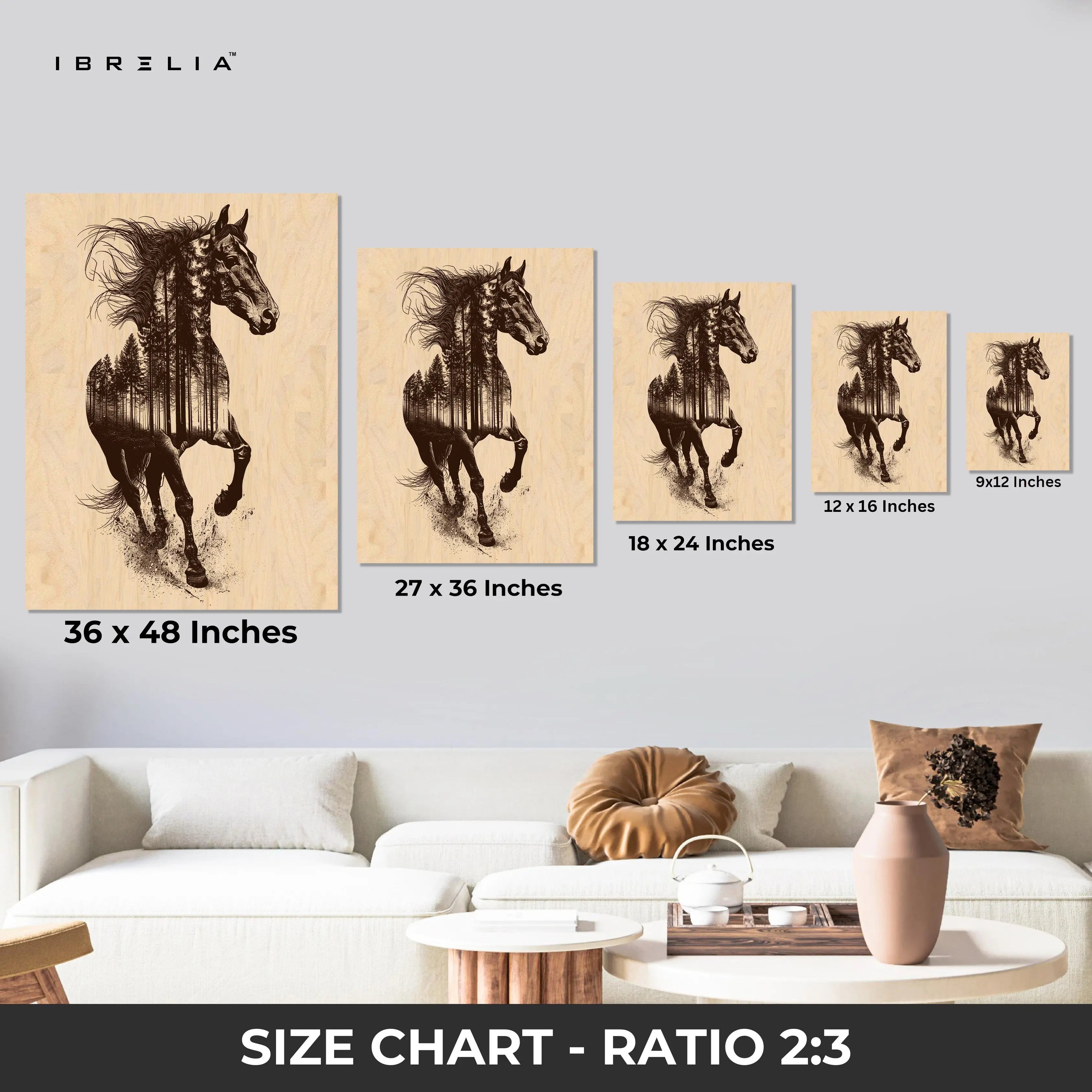 Forest Spirit Stallion Art – Double Exposure Horse Nature Wall Art | 4K Ultra Wrap Frame Wall Art in Pakistan | IBRELIA™ IBRELIA