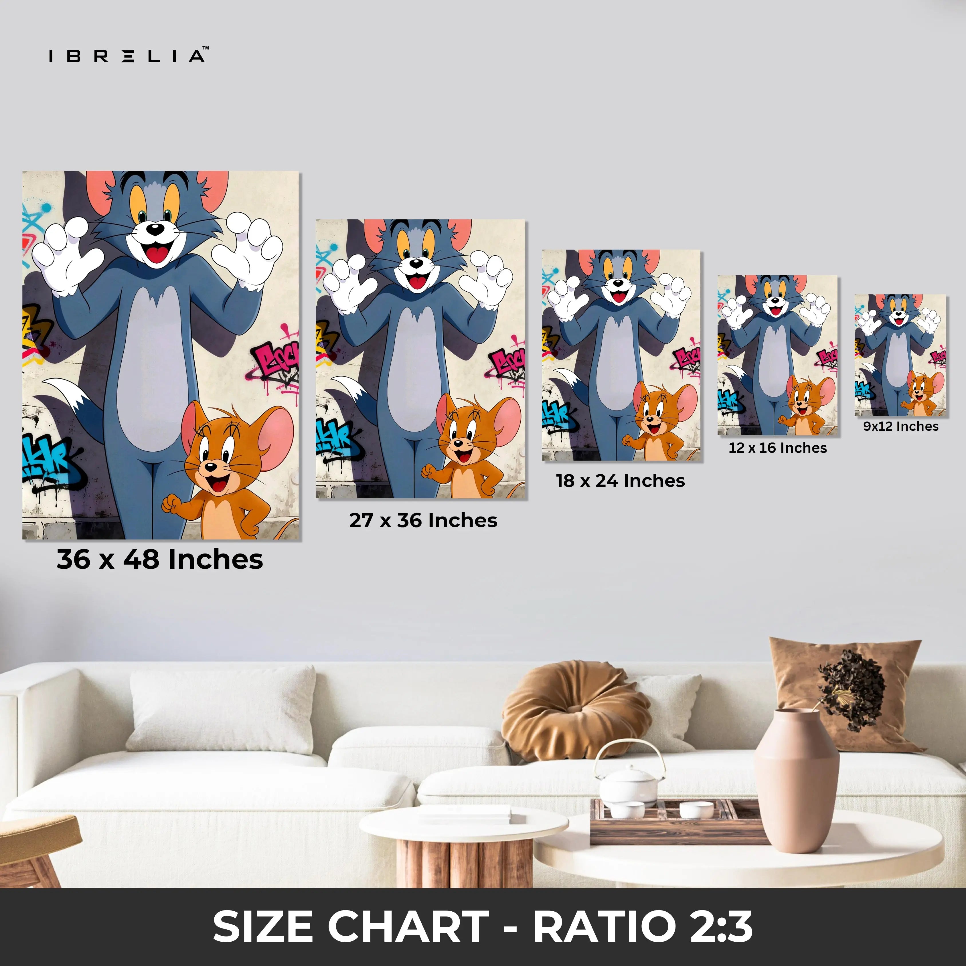 Tom & Jerry Classic Cartoon Wall Art – Animated Duo Canvas Frame | Fun Kids Room Decor Pakistan | IBRELIA™ IBRELIA