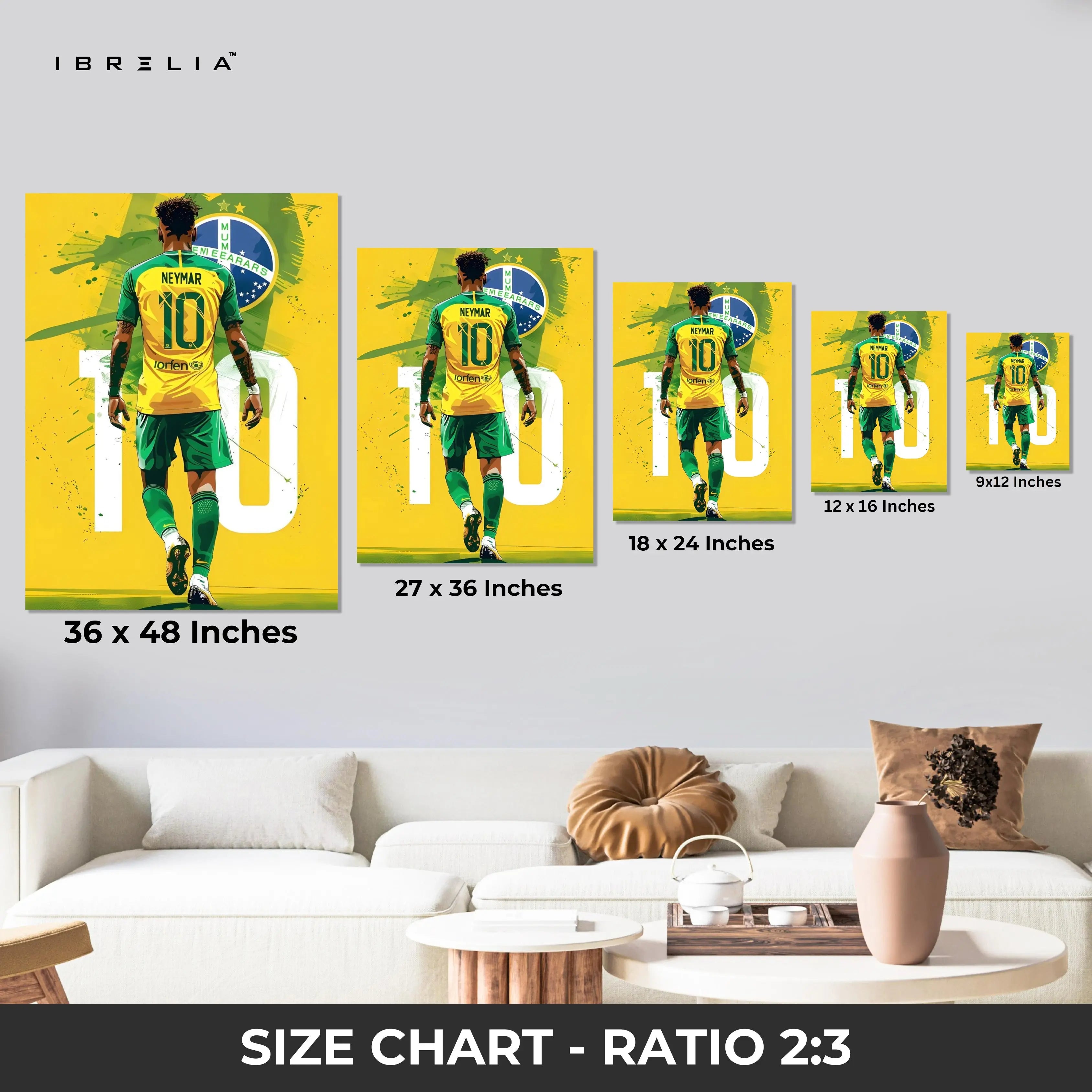 Neymar Jr Brazil Wall Art – Jersey No.10 Football Canvas Frame | Neymar Poster Pakistan | IBRELIA™ IBRELIA